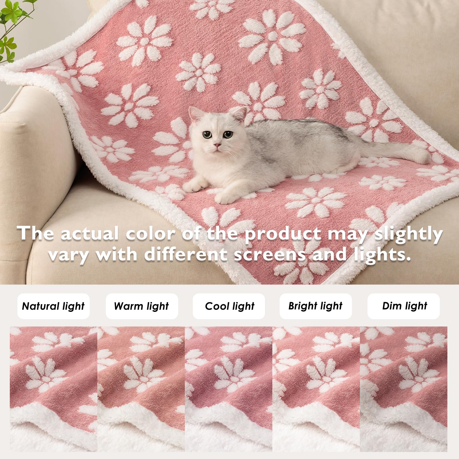 Yaning Waterproof Blanket for Dog Cat or Adult, Cute 3D Textured Flower Dog Blanket for Bed Couch Sofa, Soft Liquid Pee Proof Pet Furniture Protector, 60"x80", Pink