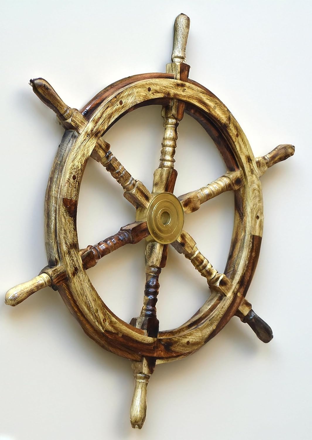 Rustic Burned Finish Wooden Ship Steering Wheel - Nautical Decor Accent (36x36IN)