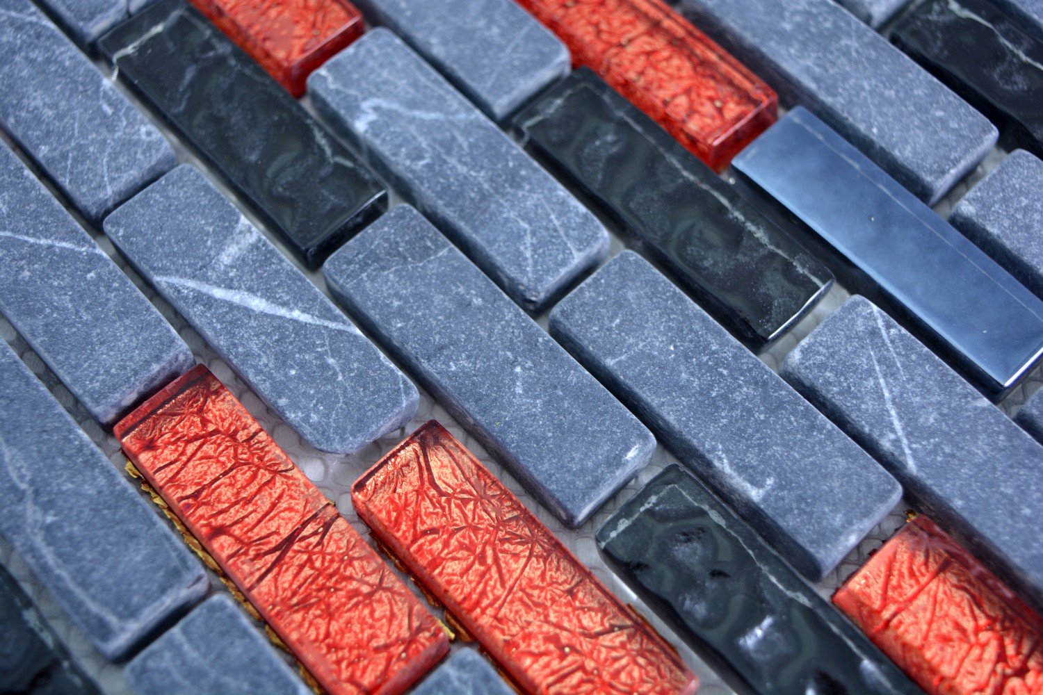 Carrelage mosaïque en verre - Gris noir rouge - Pour mur, cuisine, salle de bain - 10 tapis de mosaïque