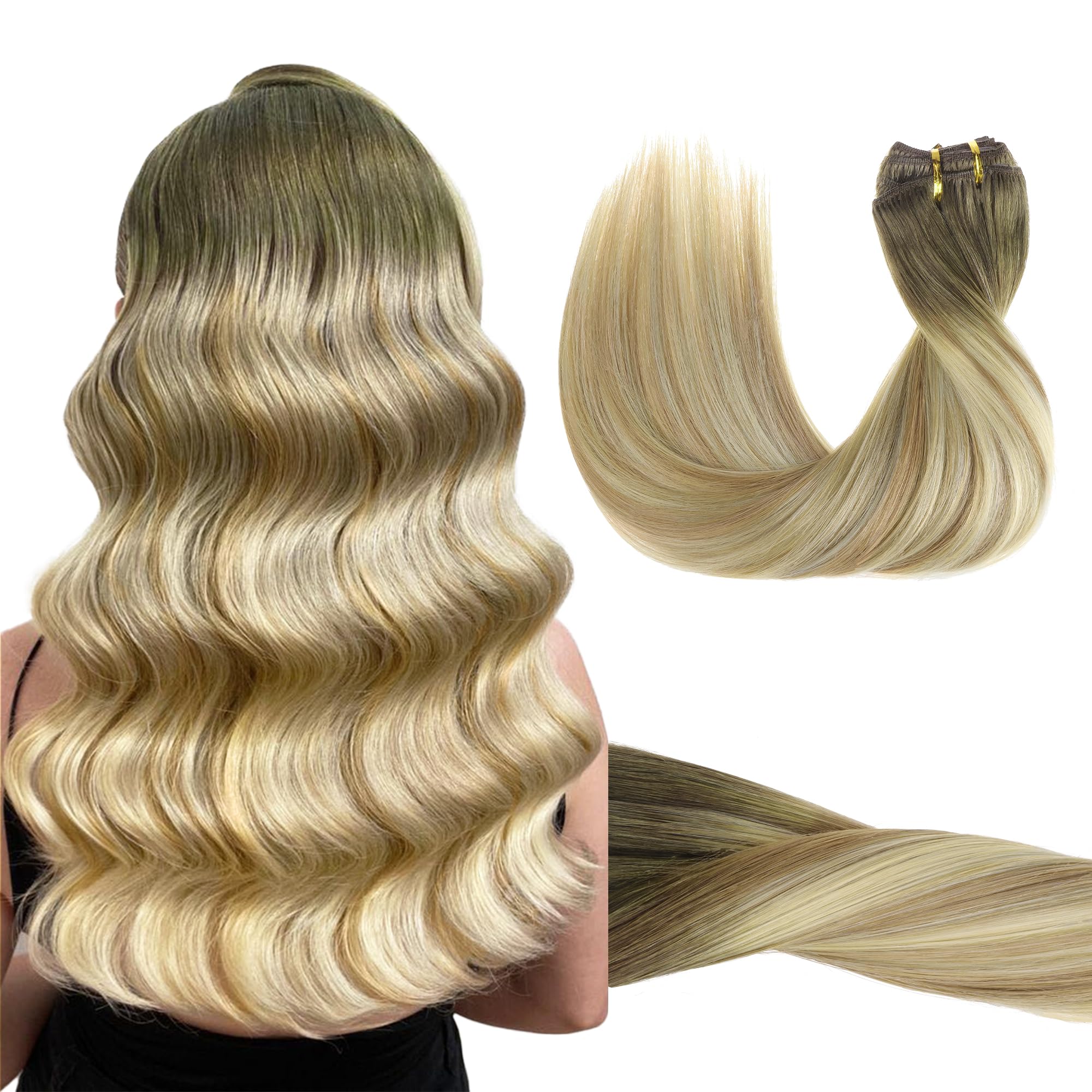 Photo 1 of GOO GOO Clip in Hair Extensions Real Human Hair, Remy Human Hair Extensions Clip ins for Women, Natural Human Hair, 18inch 120g 7Pcs, 5A/90/16F Bahamian Balayage