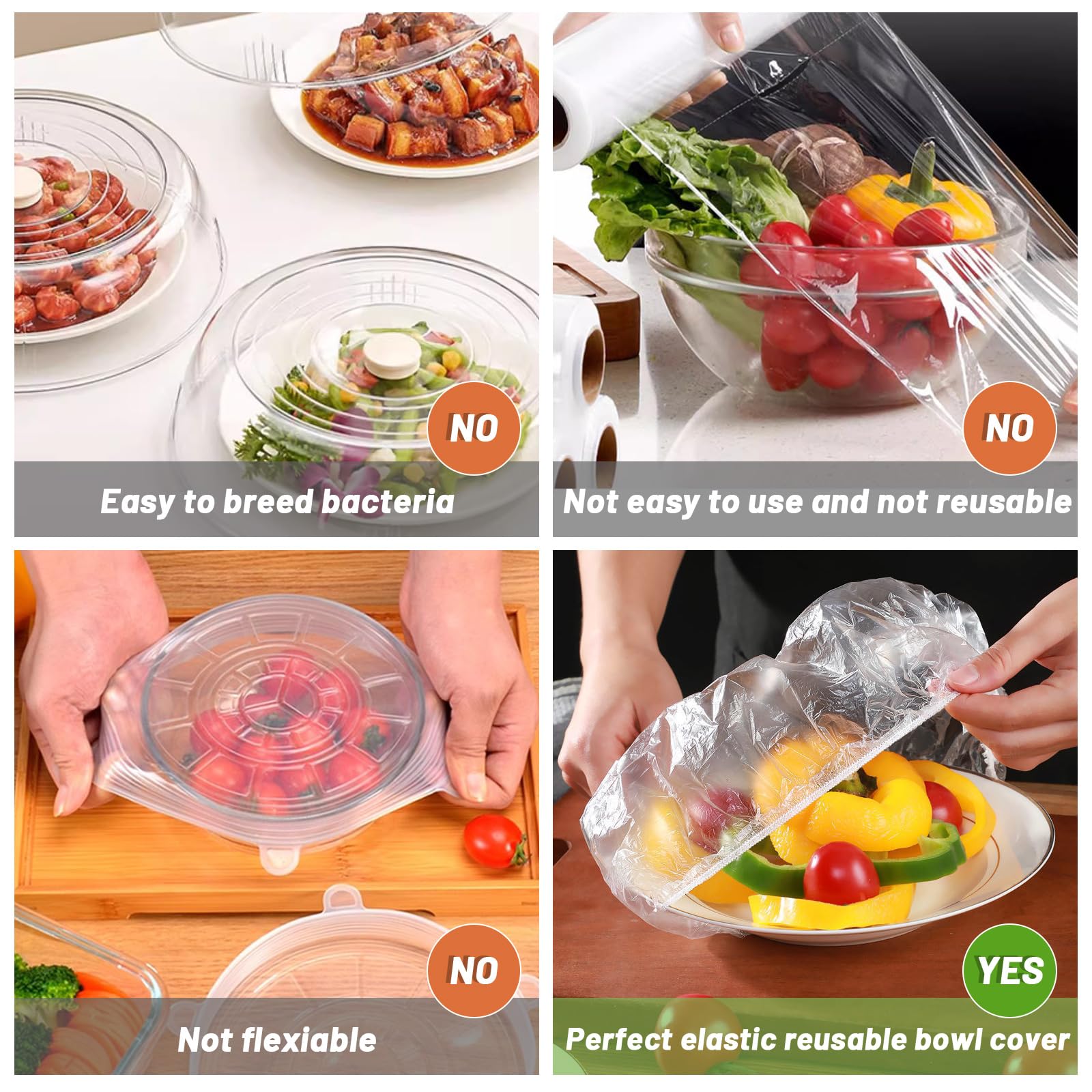 Sublaga - 90 fundas elásticas reutilizables para almacenamiento de alimentos, variedad de 5 tamaños translúcidos elásticos y coloridos platos de platos, alternativa al papel de aluminio, envoltura de