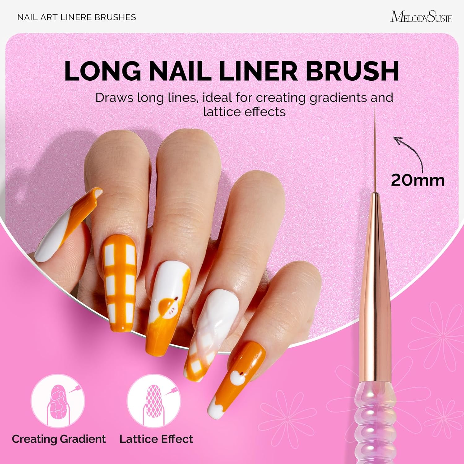 MelodySusie 5Pcs Nail Art Liner Brushes with Nail Brush Holder and MelodySusie 80% Kolinsky Acrylic Nail Brush