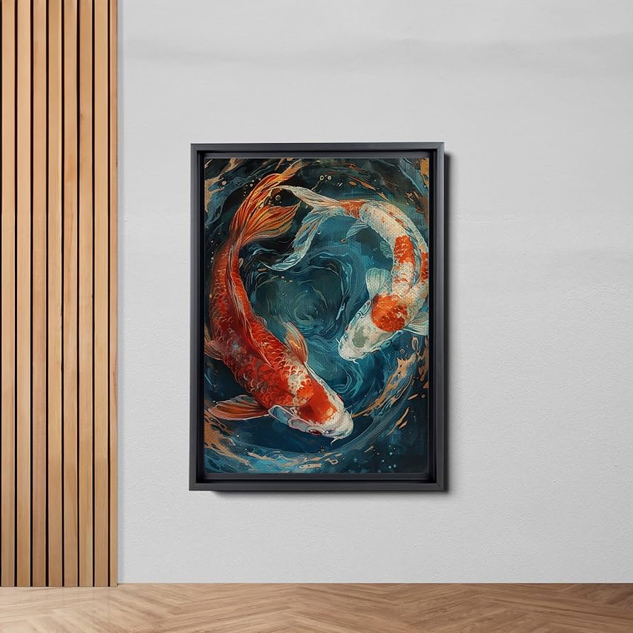 Amazon.com: Two Gold Koi Fish Feng Shui Art, Modern Wall Art