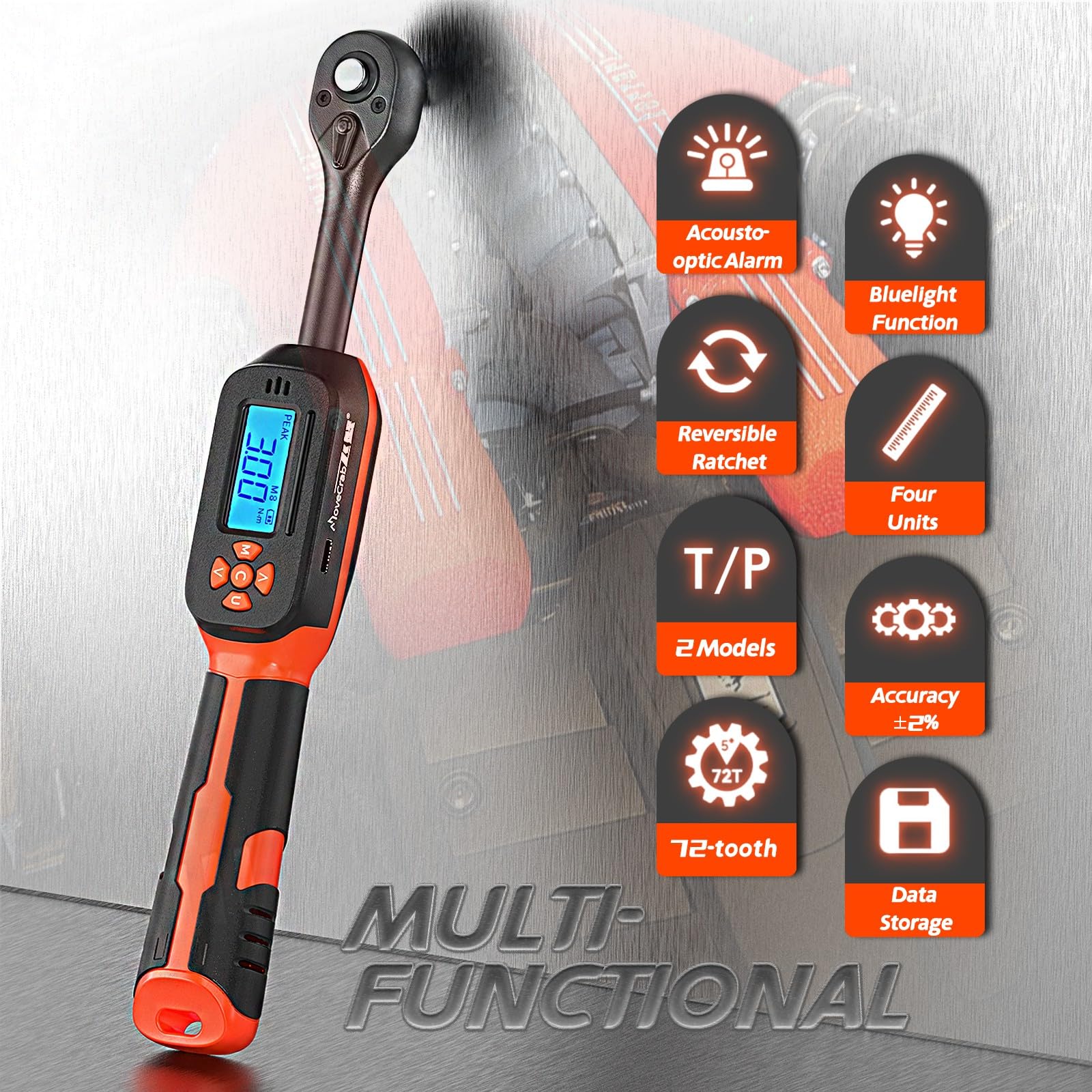 Digital Torque Wrench 1-340N.m 2% Accuracy Preset & LED/Buzzer Alerts for Bike Motorcycles Automotive Mechanical Tool(3-60N.m)