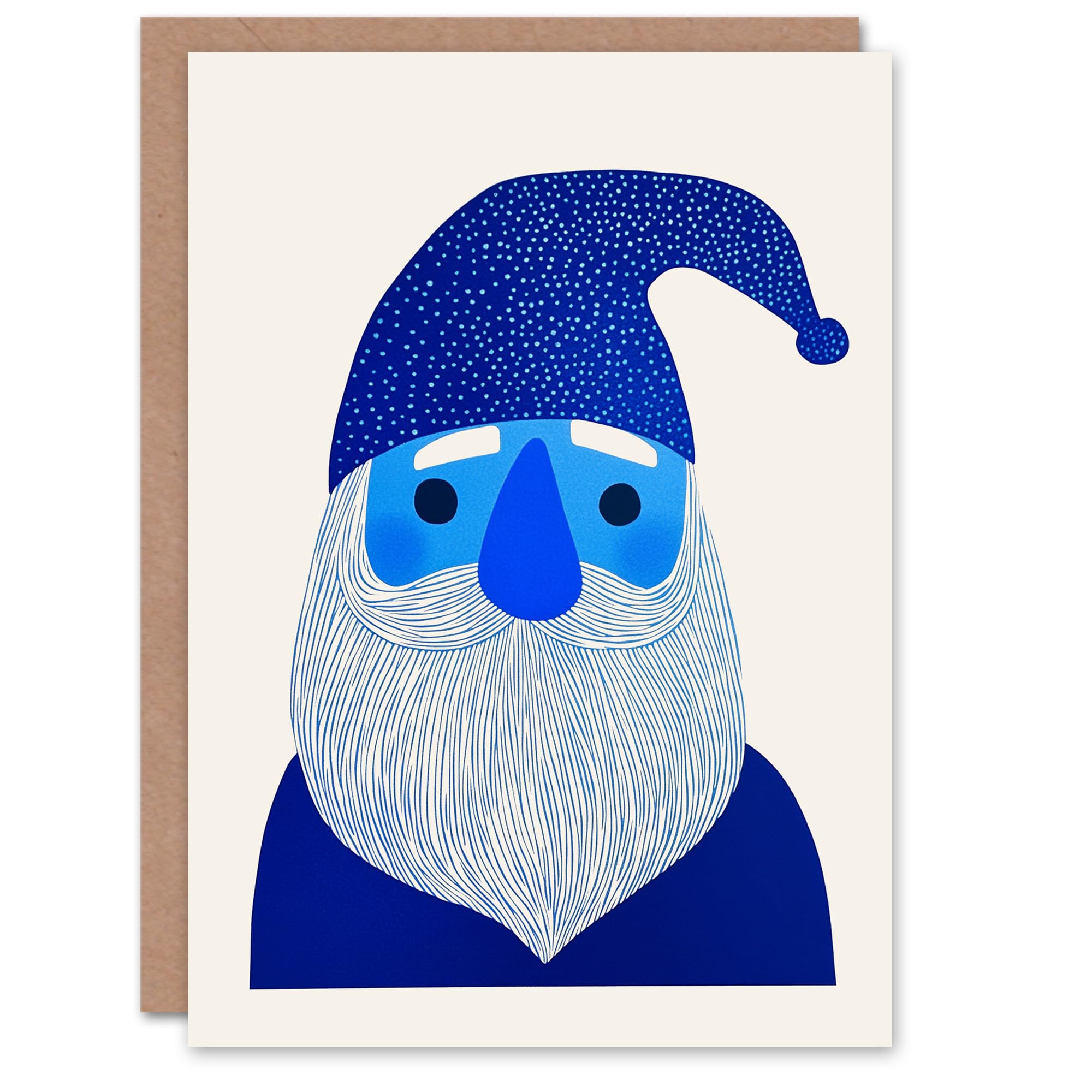 Wee Blue Coo Blue Gnome Santa Claus Bright Folk Art Fun Xmas Art Blank For All Christmas Card