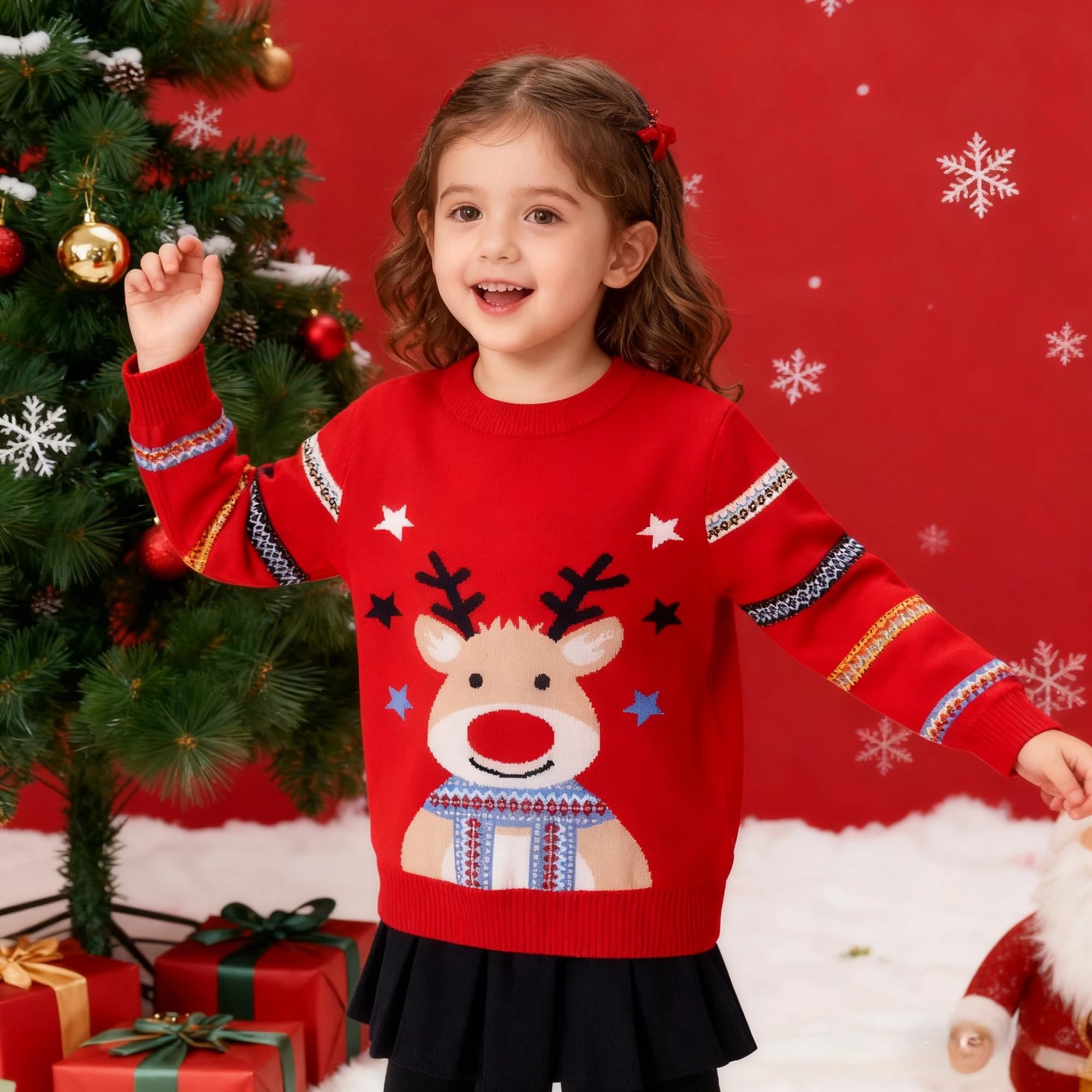 Jersey Navideño Niños Suéter de Punto Cuello Redondo Unisex 2-6 Años