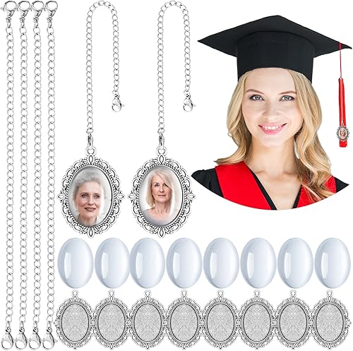 Miniatura 8 de Sureio 20 dijes de graduación para fotos 2025 con diseño de gorra de graduación conmemorativa con borlas, cadenas de fotos antiguas personalizadas