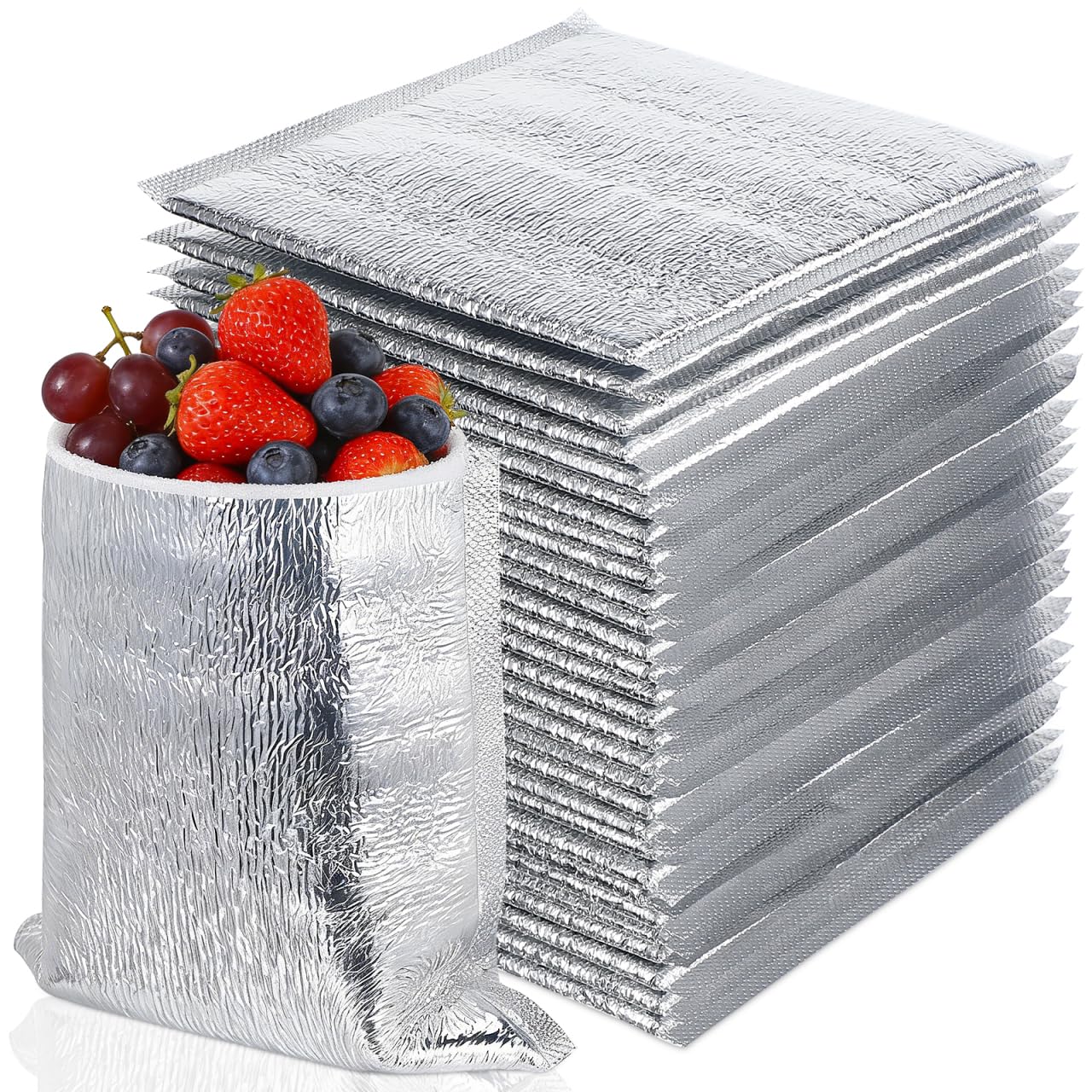 DOITOOL Isolierte Lunchtasche, 50 Stück Einweg-Isoliertasche, dicke Aluminiumfolie, Lebensmittel, schnell frisch, hält Tasche, nehmen Sie heraus, Obst, Picknick (20x20 cm)