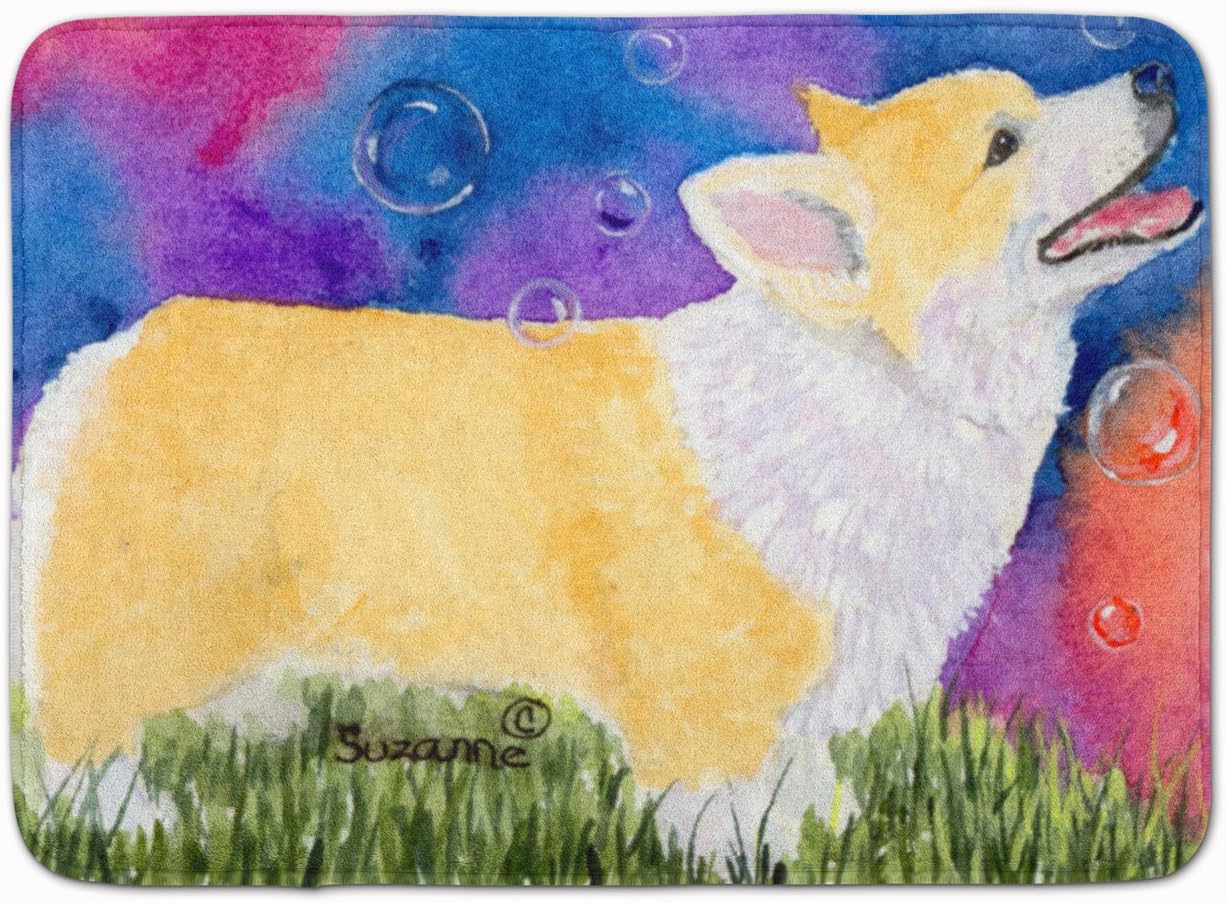 Caroline's Treasures SS8751RUG Corgi Machine Washable Memory Foam Mat, Bathroom Rug, Non-Slip Bath Mat, Durable Thick Washable Rugs for Kitchen, Bathroom Quick Dry, Decorative Artwork,