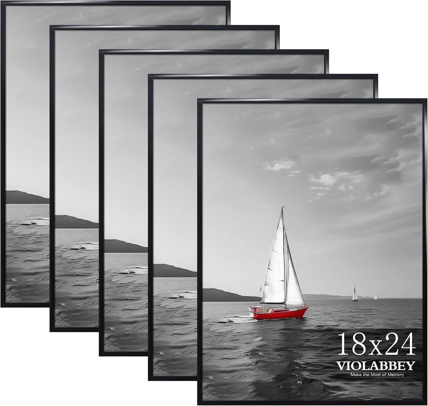 VIOLABBEY 18x24 Frame Set of 5, 18 x 24 Black Poster Frames for Wall Mounting Vertically or Horizontally, Gallery Wall Picture Frame Black 18X24