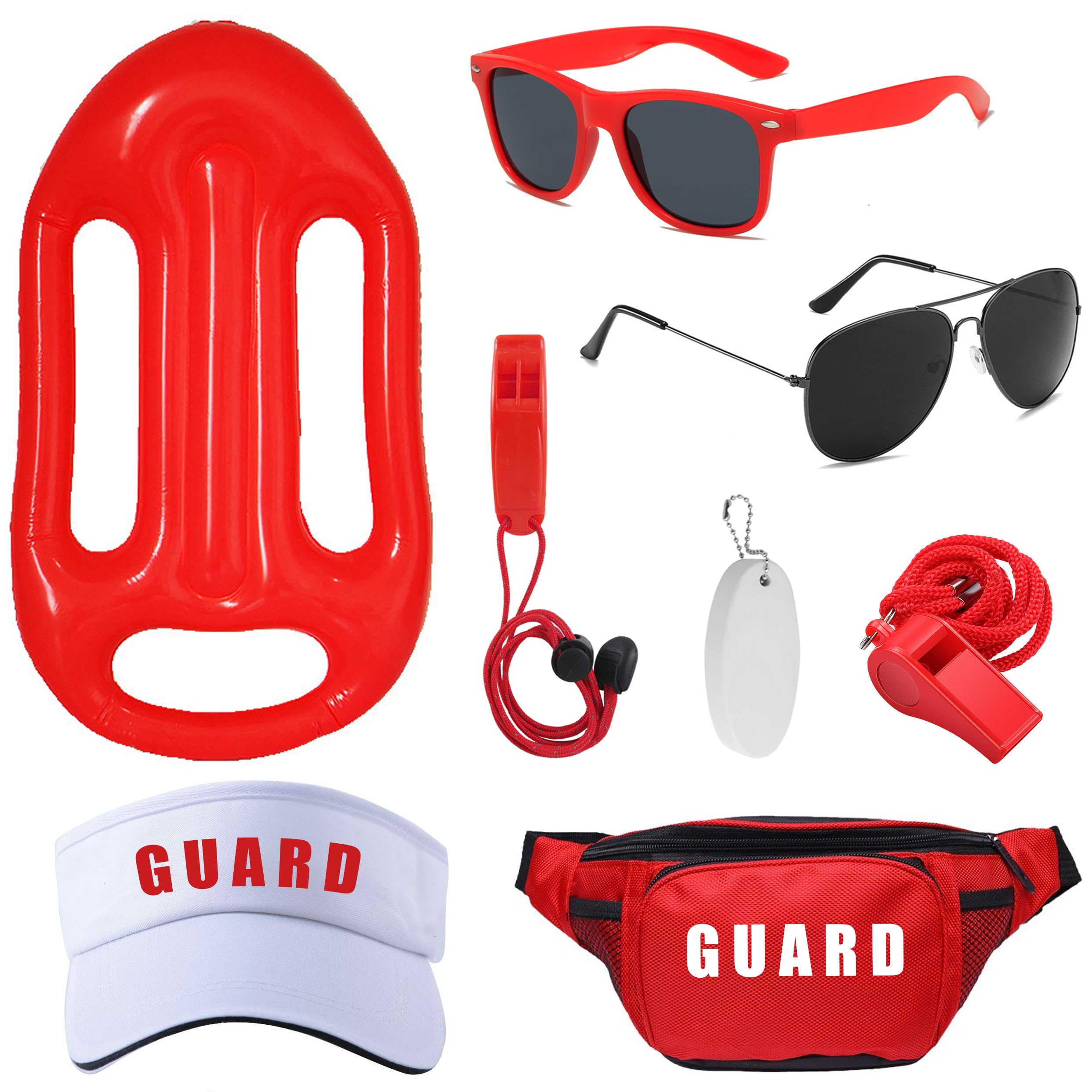 GIFIKOI 8Pcs Guard Costume Set for Women Men Fanny Pack Whistle Lifeguard Guard Accessories Set for Halloween Party Dress Up