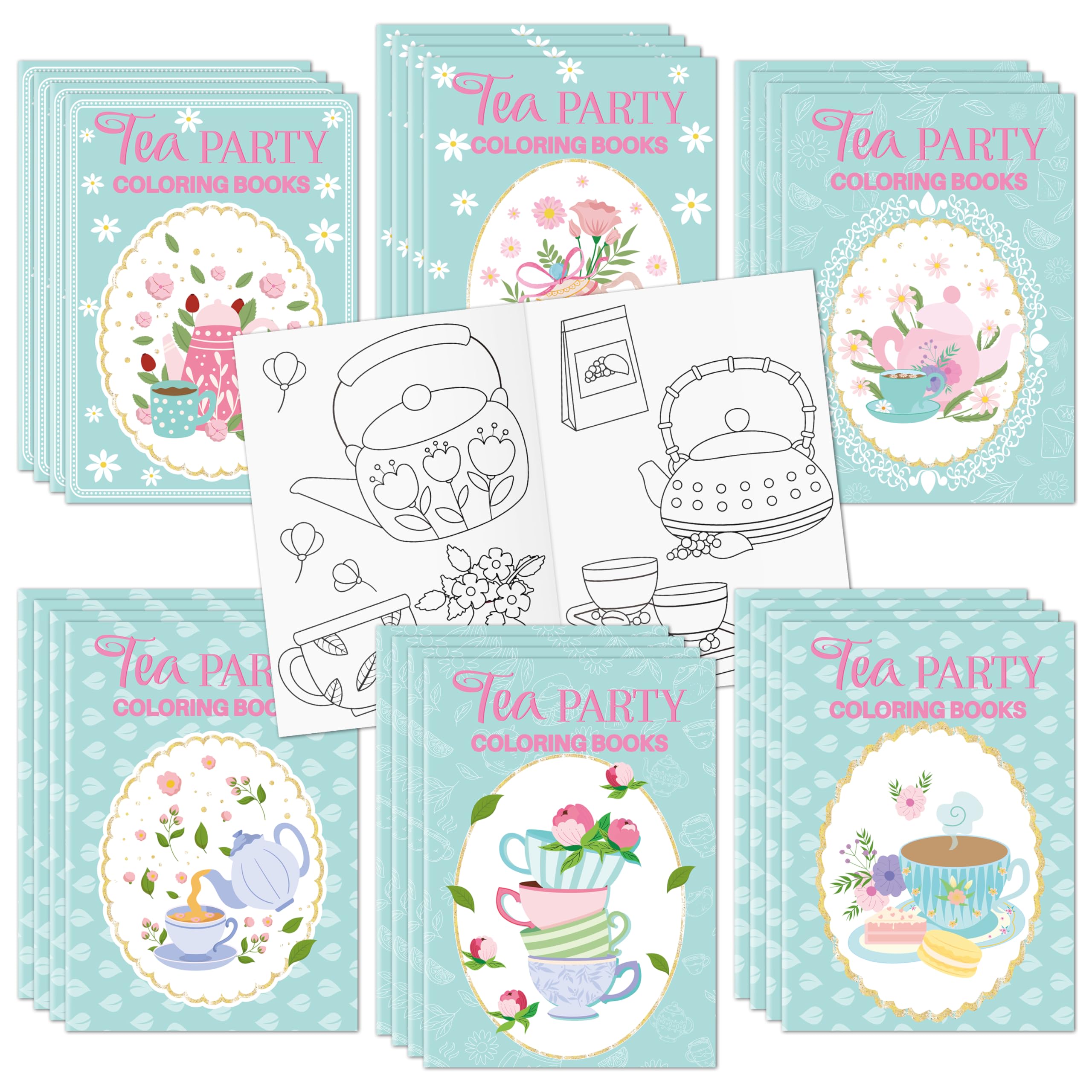X1zuue Tea Party Coloring Books for Kids 48Pcs Bulk Tea Time Themed Mini Coloring Booklet DIY Art Drawing Book with Teapots Cups for Toddlers Kids Classroom Birthday Party Favors Goodie Bag Filler