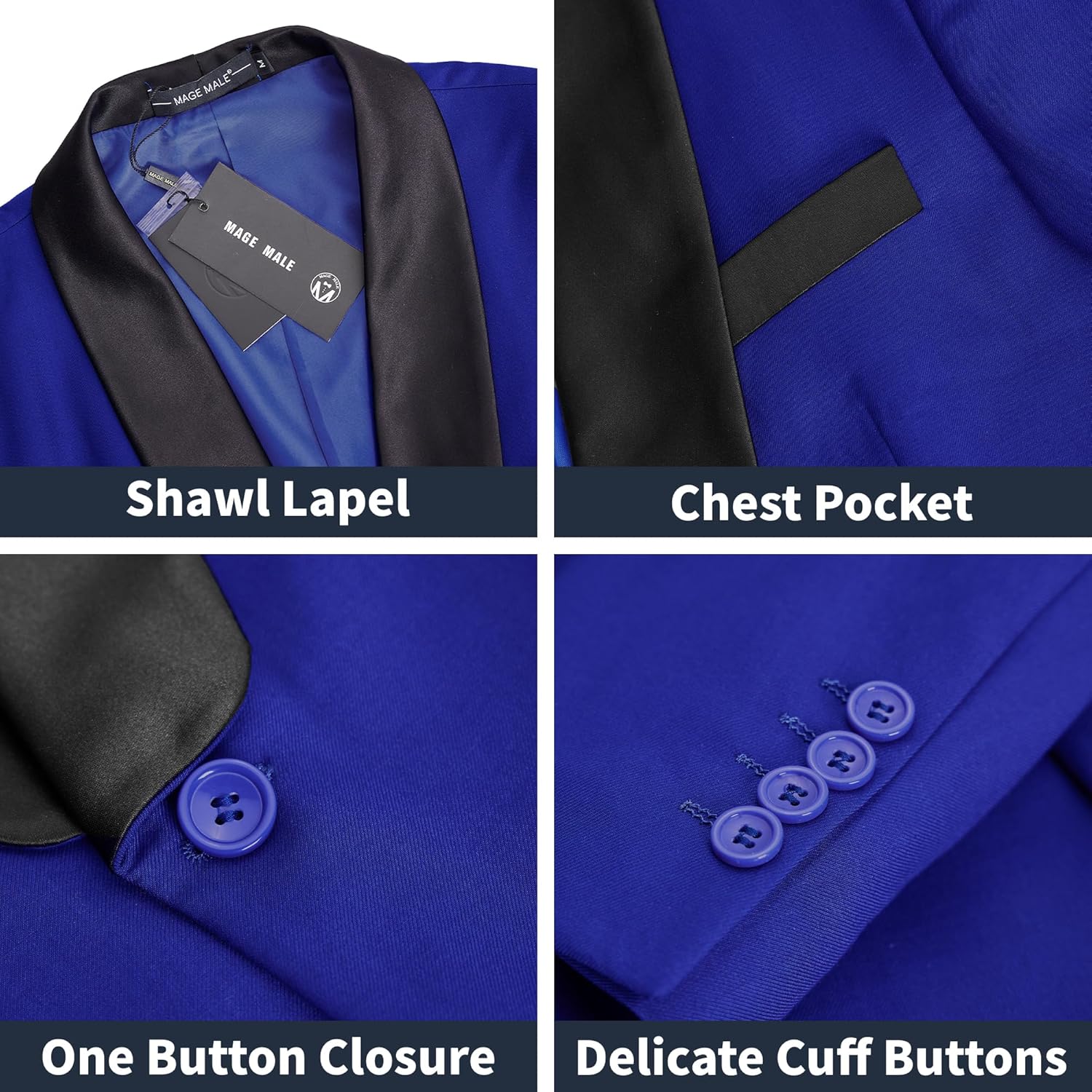 MAGE MALE Men's 3 Piece Suit Slim Fit Solid One Button Party Wedding Tuxedo Suits Blazer Jacket Vest Pants Set - Image 4