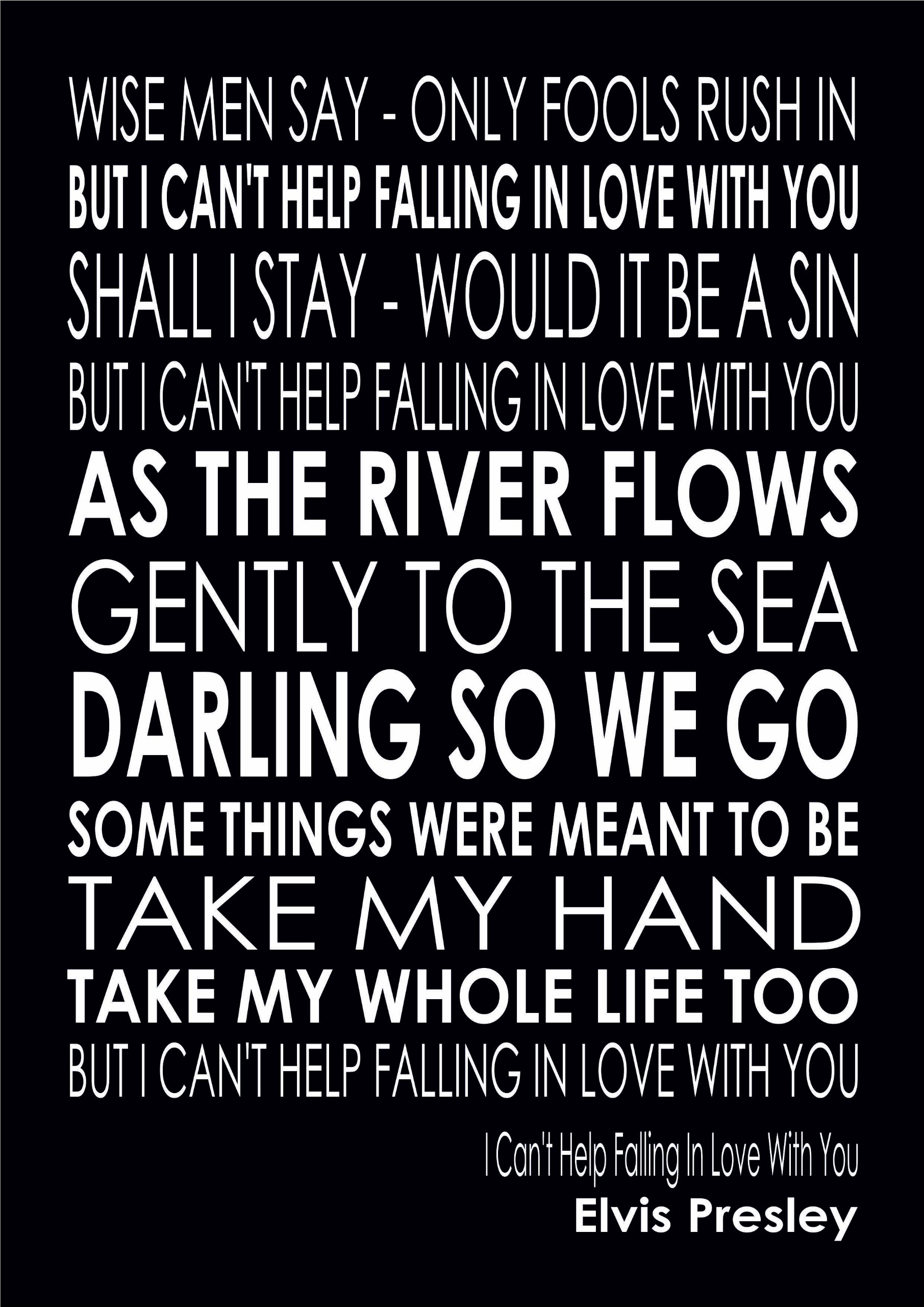 Lana S Art Personalised Prints I Can T Help Falling In Love Lyrics Print Poster A3 Black Amazon Co Uk Kitchen Home