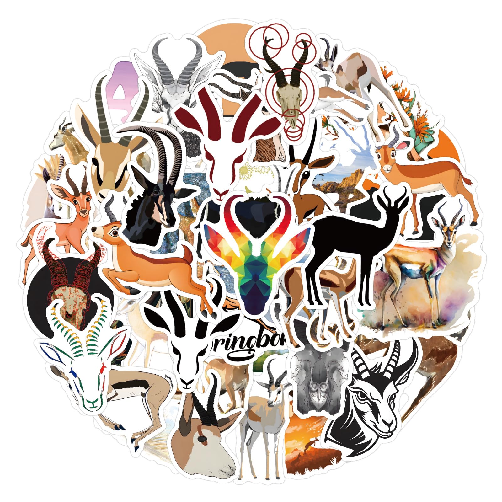 Generic50pcs Springbok Stickers Vinyl Antelope Waterproof Aesthetic Cute Cartoon Animals Decals for Laptop Water Bottles Skateboard Book Scrapbook Luggage Decals Gifts for Adults Teens Kids (Springbok)