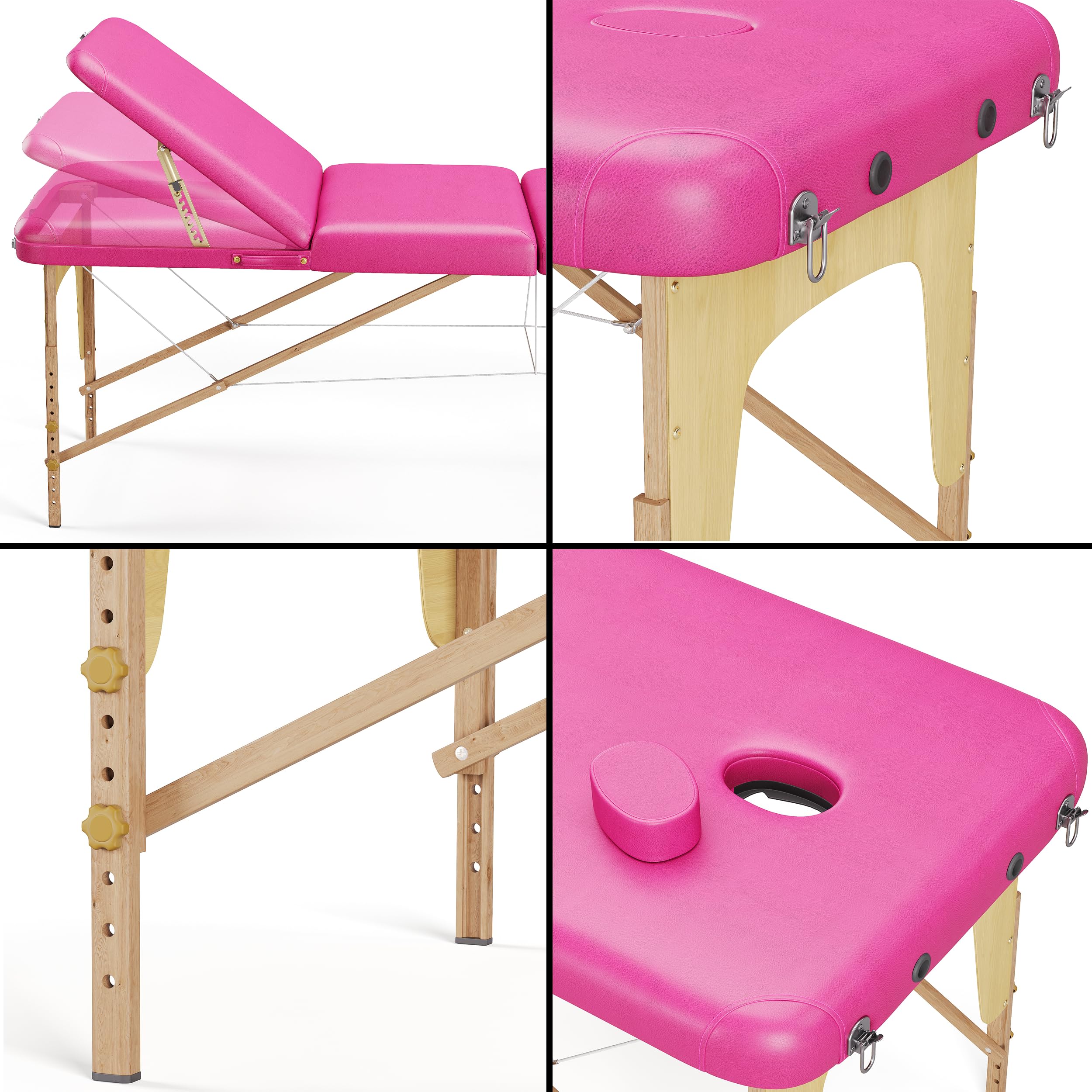 BELTOM® Camilla de Masaje Basic 3 Zonas portatil 185 x 60 cm. - Pesa Solo 14,3 kg. - Mesa Cama Banco Plegable Reiki Fsioterapeuta - Rosa