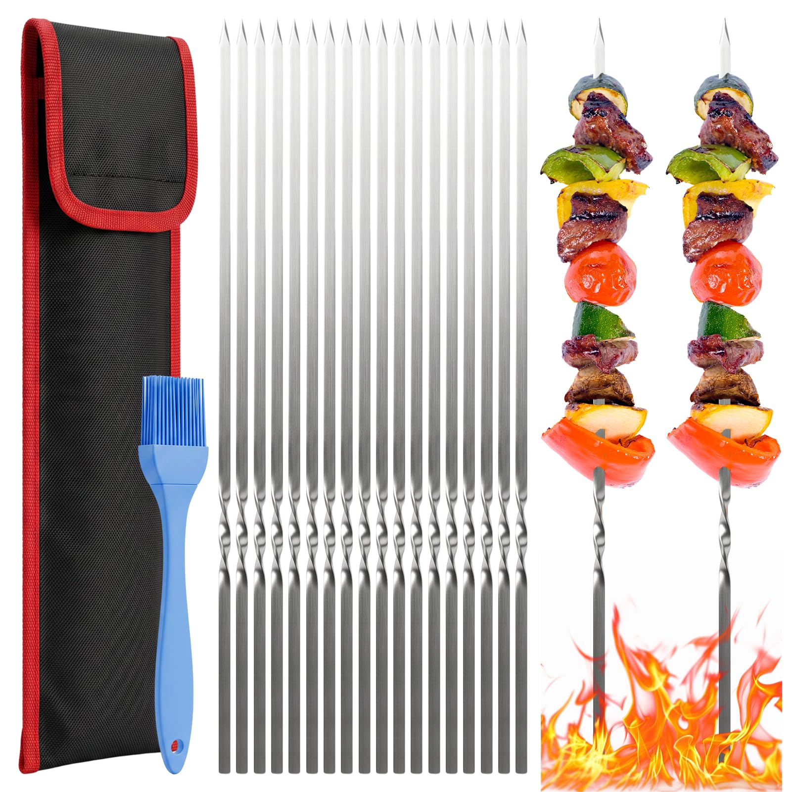 20 Pack Metal BBQ Skewers, 40cm Kebab Skewers for Grilling