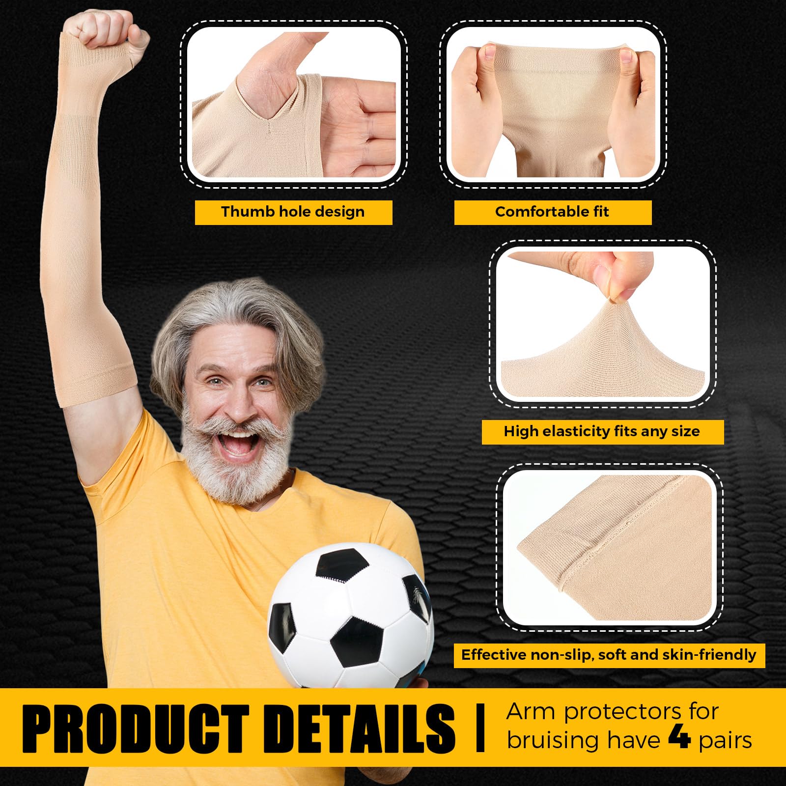 Janmercy 4 pares de mangas protectoras de brazo para piel fina, ancianos, moretones, abrasiones, protección de brazos