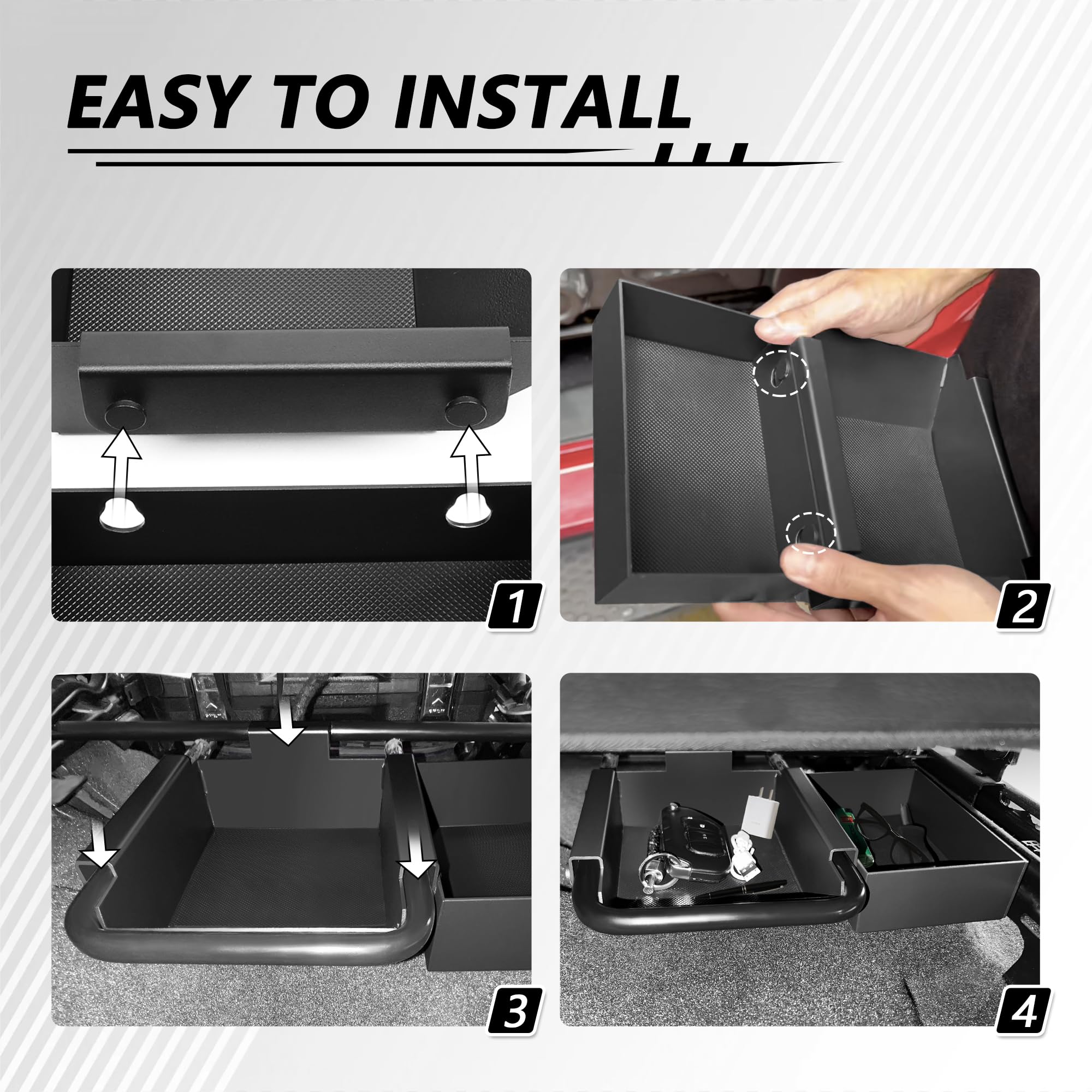 sukemichi Organizador de asiento delantero de coche para accesorios Jeep JL, bandeja de almacenamiento delantera debajo del asiento para Jeep Wrangler JL Gladiator JT 2018-2025, organizador de