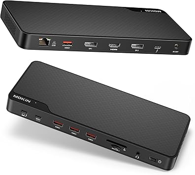 MOKiN Thunderbolt 4 Dock - 16 Ports, Laptop Docking Station Dual Monitor for MacBook, Docking Station 3 Monitors for Windows with 150W DC Power,TB4 Cable,2.5 Gigabit EthernetThunderboltTM Certified