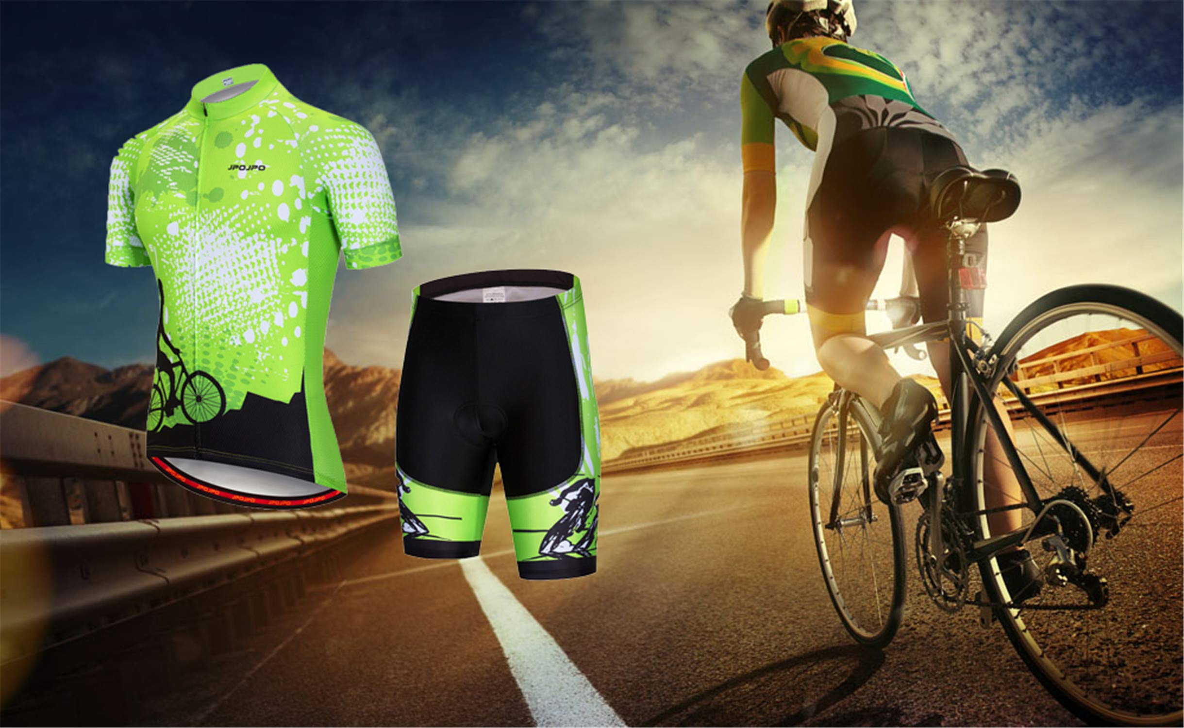 JPOJPO Herren Radtrikot Set Radtrikot Kurzarm + Männer Radhose mit 5D Sitzpolster MTB Fahrradbekleidung