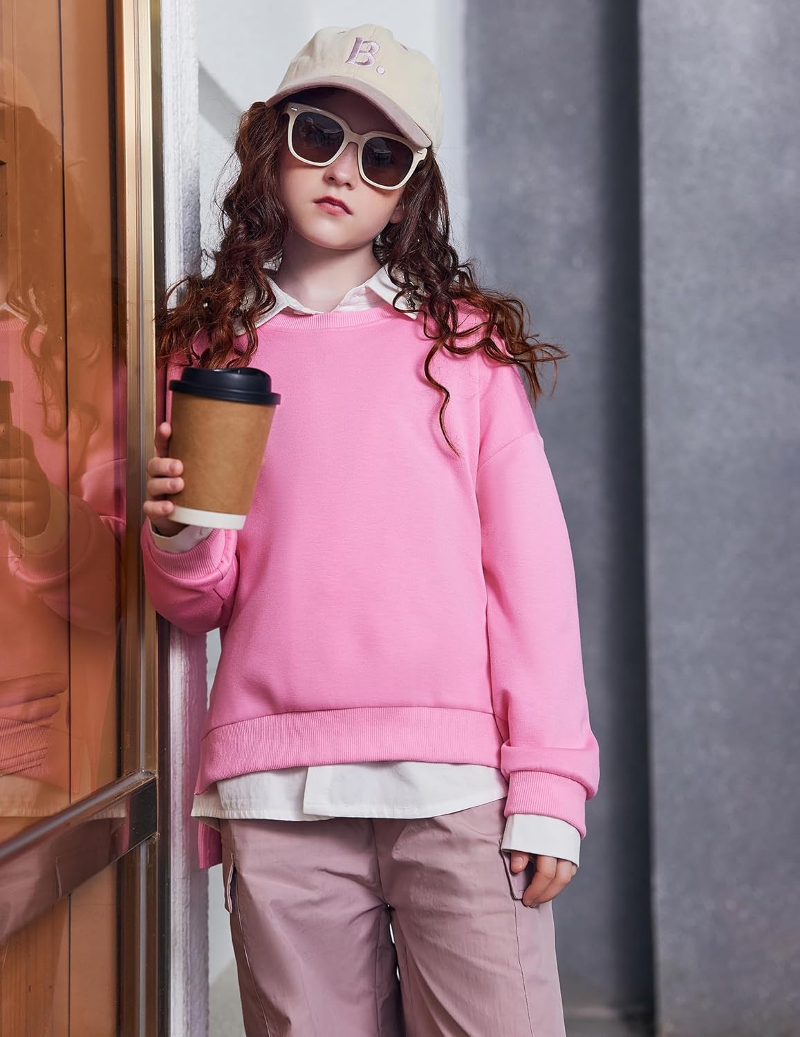 Arshiner Girls Crewneck Sweatshirt Long Sleeve Pullover Tops Drop Shoulder Sweatshirts Side Split for 5-14 Years - Image 6