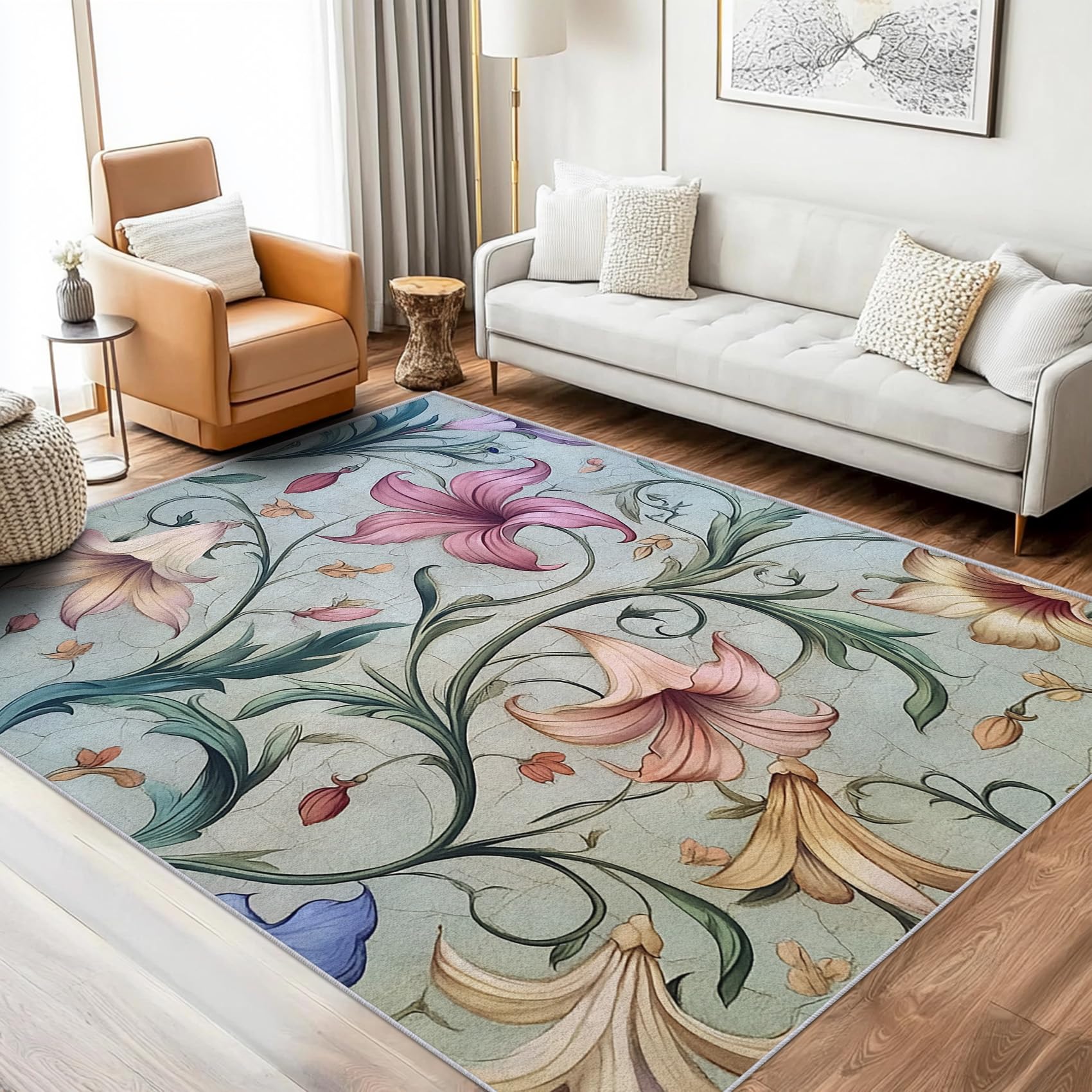 ZDABAOEC Morris Style Rug Mat - Art Nouveau Rugs for Bedroom, Floral Flower Carpet, Washable Non Slip Small Rug, Soft Low Pile Patterned Area Rug & Home Decor & Gifts, 80 x 150cm