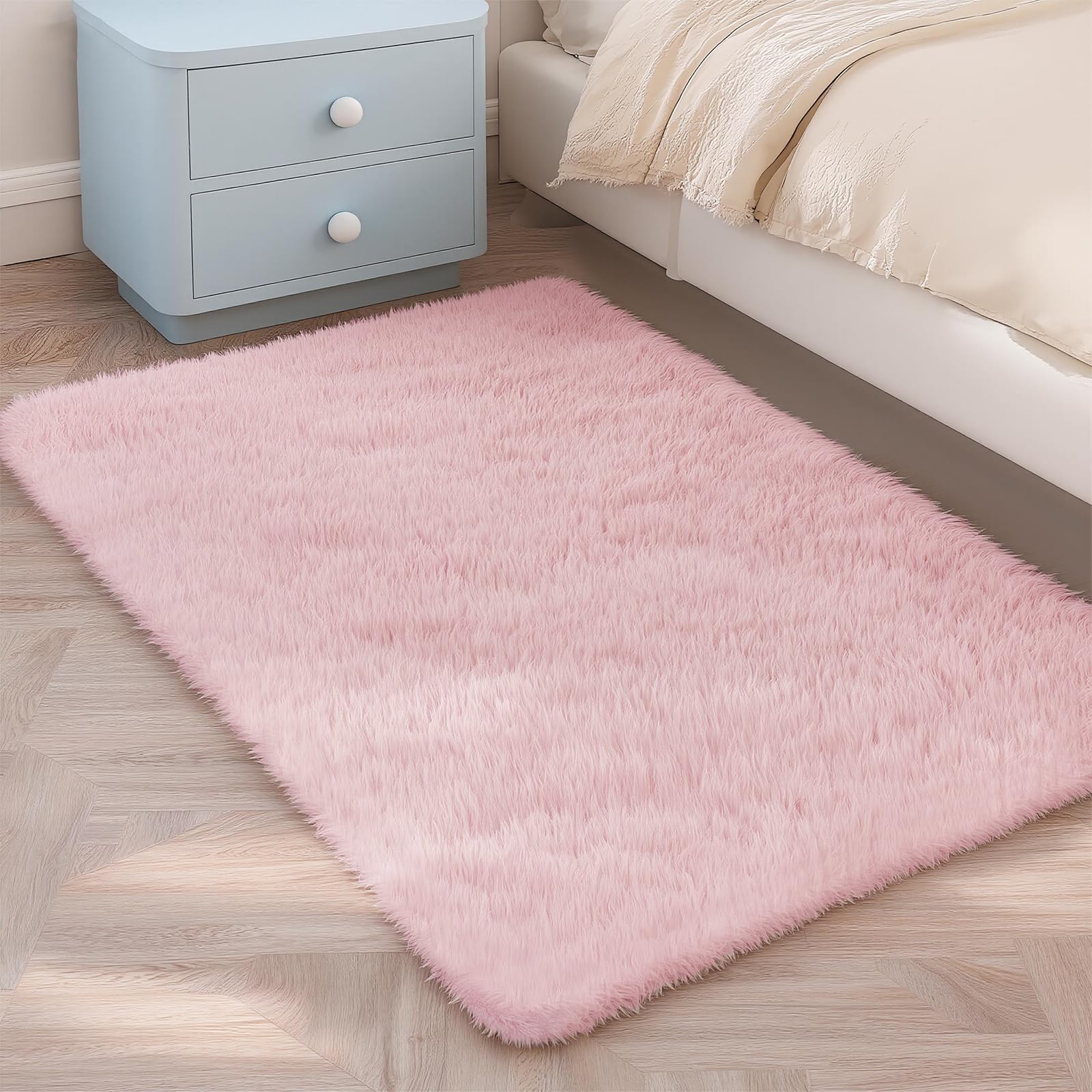 Shag Pink Small Rug 2x3 Area Rugs for Bedroom Dorm Bedside Living Room Non-Slip Ultra Fluffy Soft Area