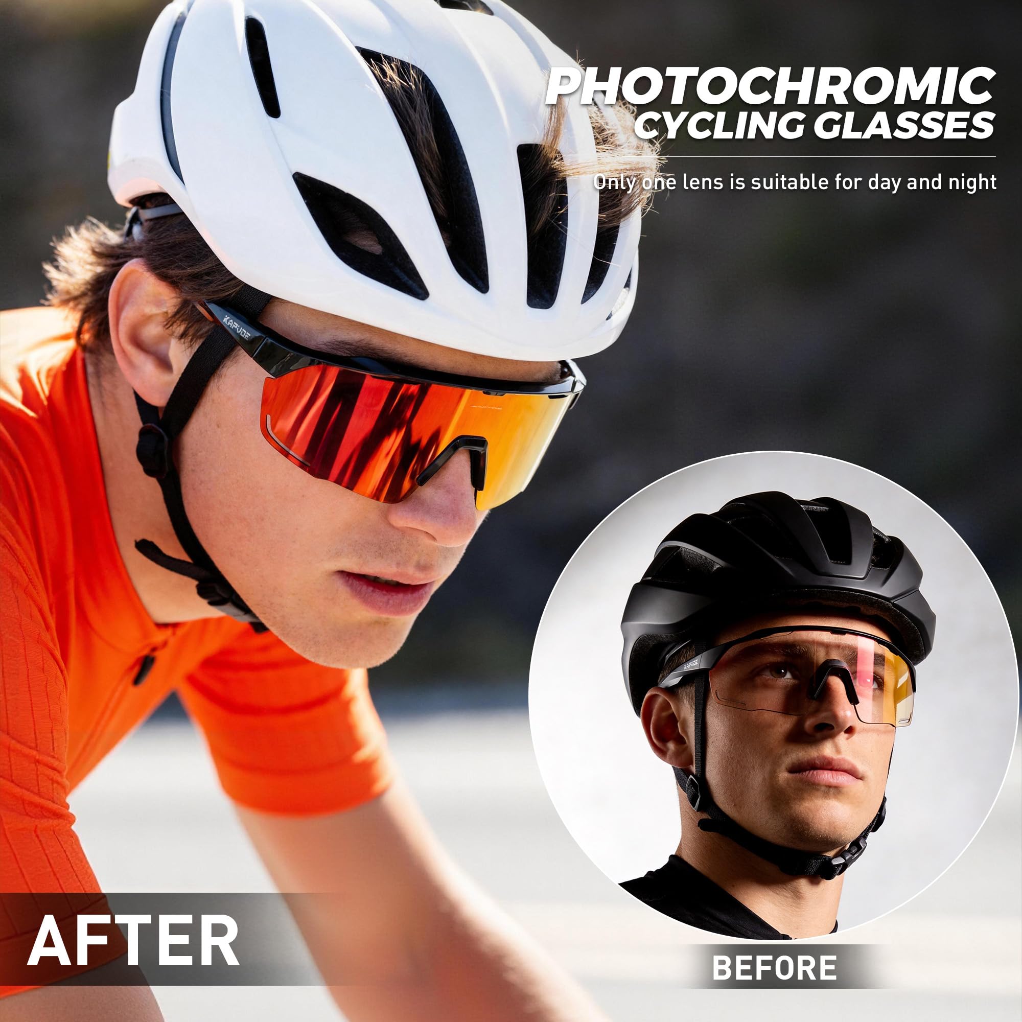 KAPVOE Farbige Selbsttönende Fahrradbrille UV400 Herren Damen K91
