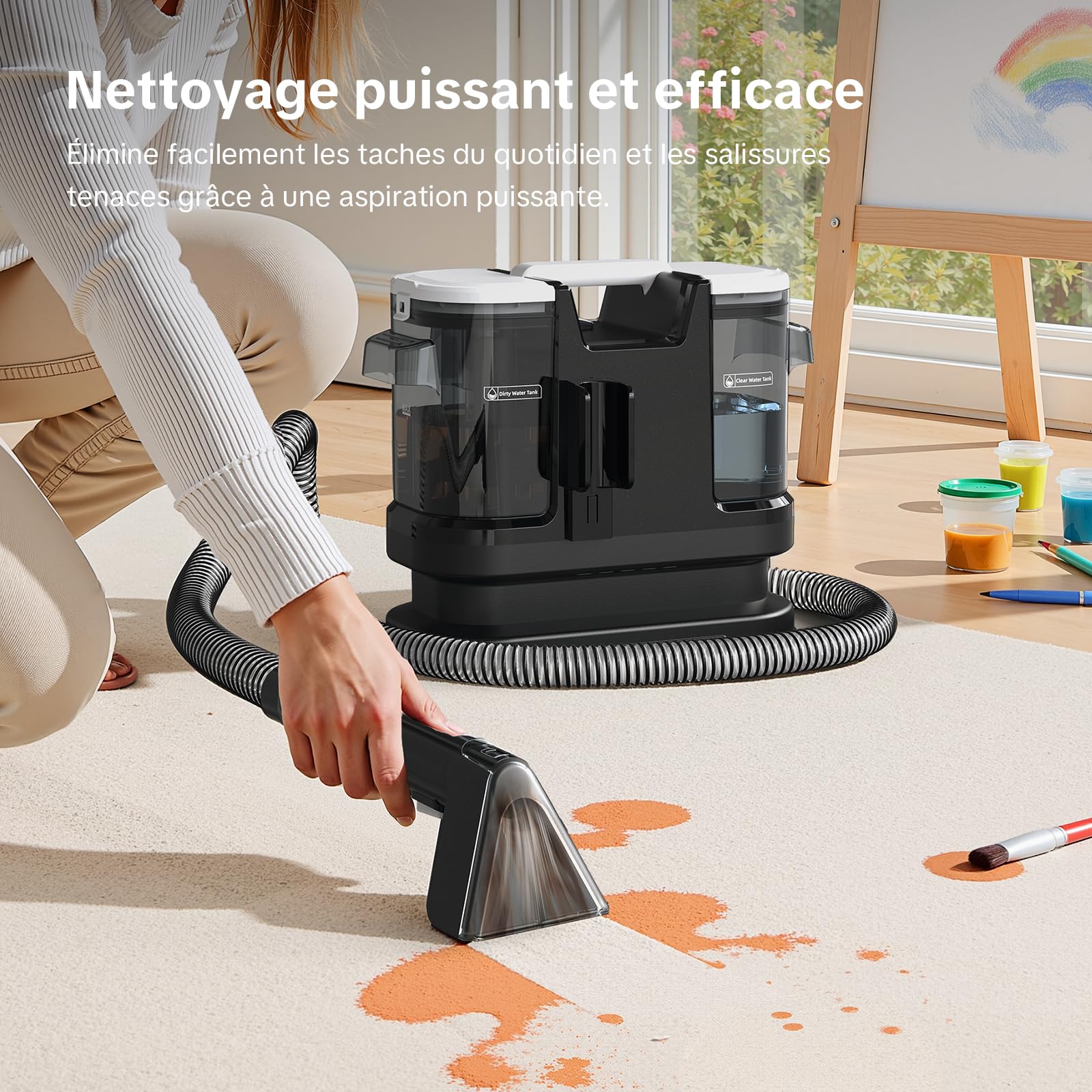 Shampouineuse Canapé et Tapis 600W, Nettoyeur Textile 18 kPa avec Aspiration Puissante, Injecteur Extracteur pour Canapé, Moquette, Matelas et Voiture, Nettoyage en Profondeur