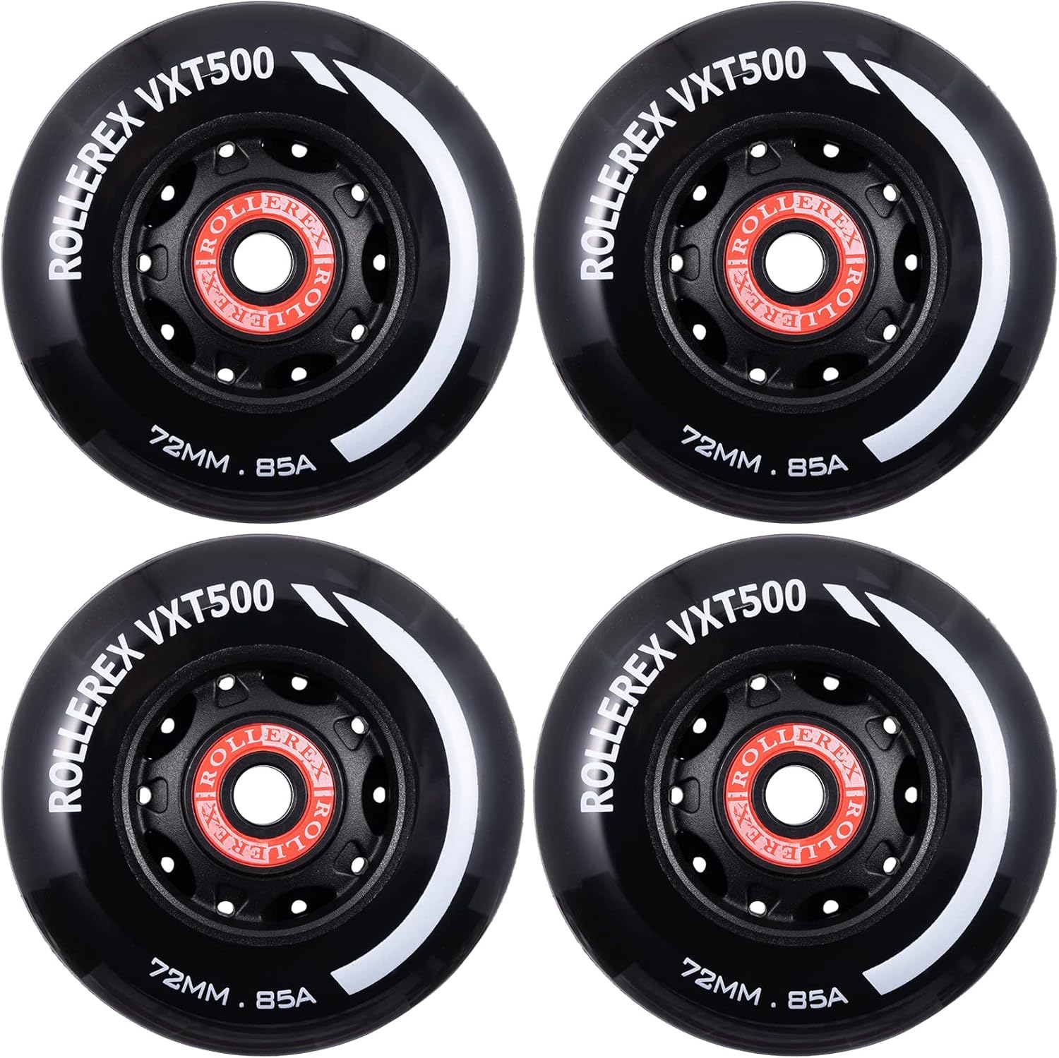 Rollerex VXT500 85A Inline Skate Wheels (4pack w/bearings, spacers & washers) (Size