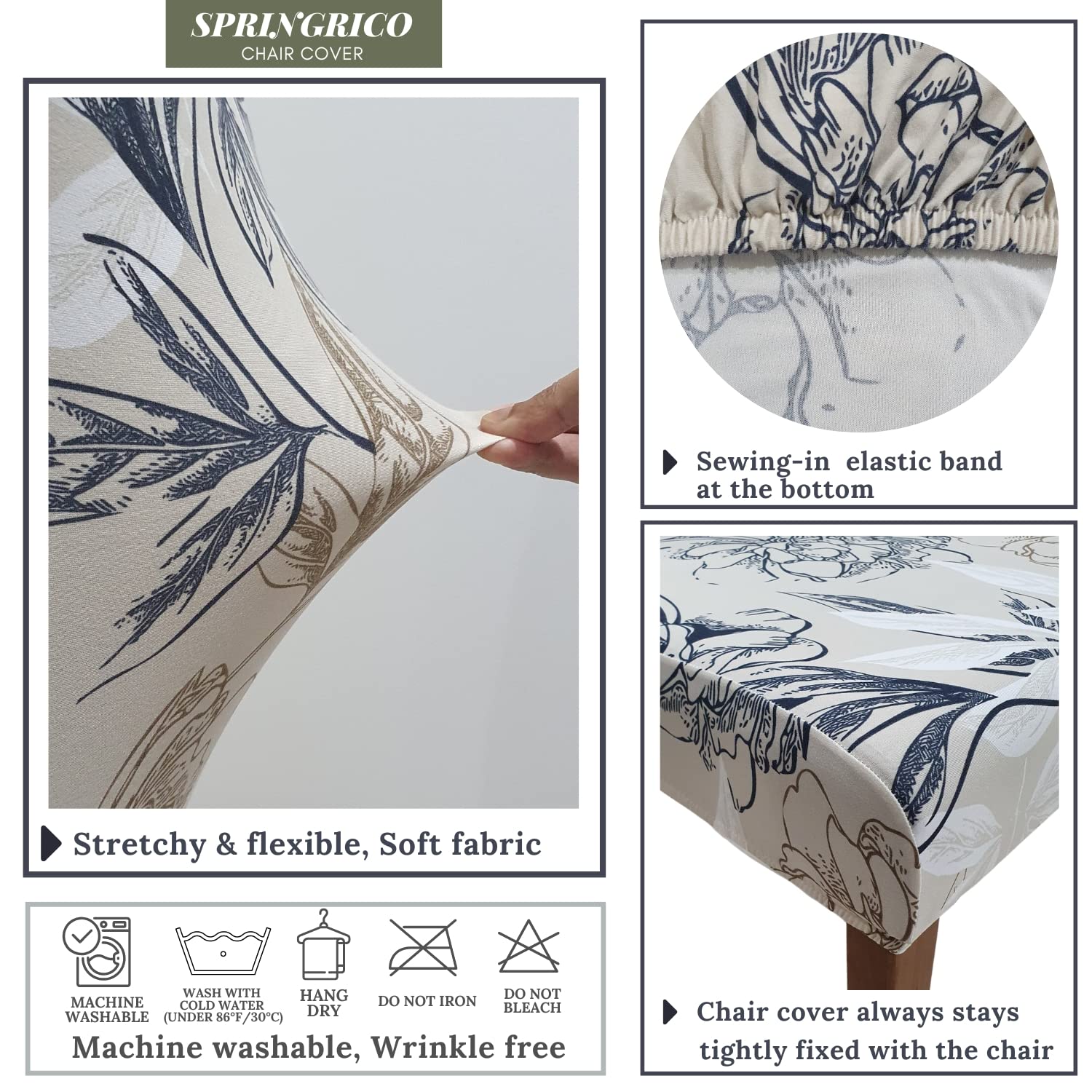 SPRINGRICO Fundas para sillas de Comedor, Paquete de 6, Fundas elásticas para sillas de Comedor, de Elastano, Lavables, Fundas para sillas Parsons, Protector de Asiento extraíble para el hogar o