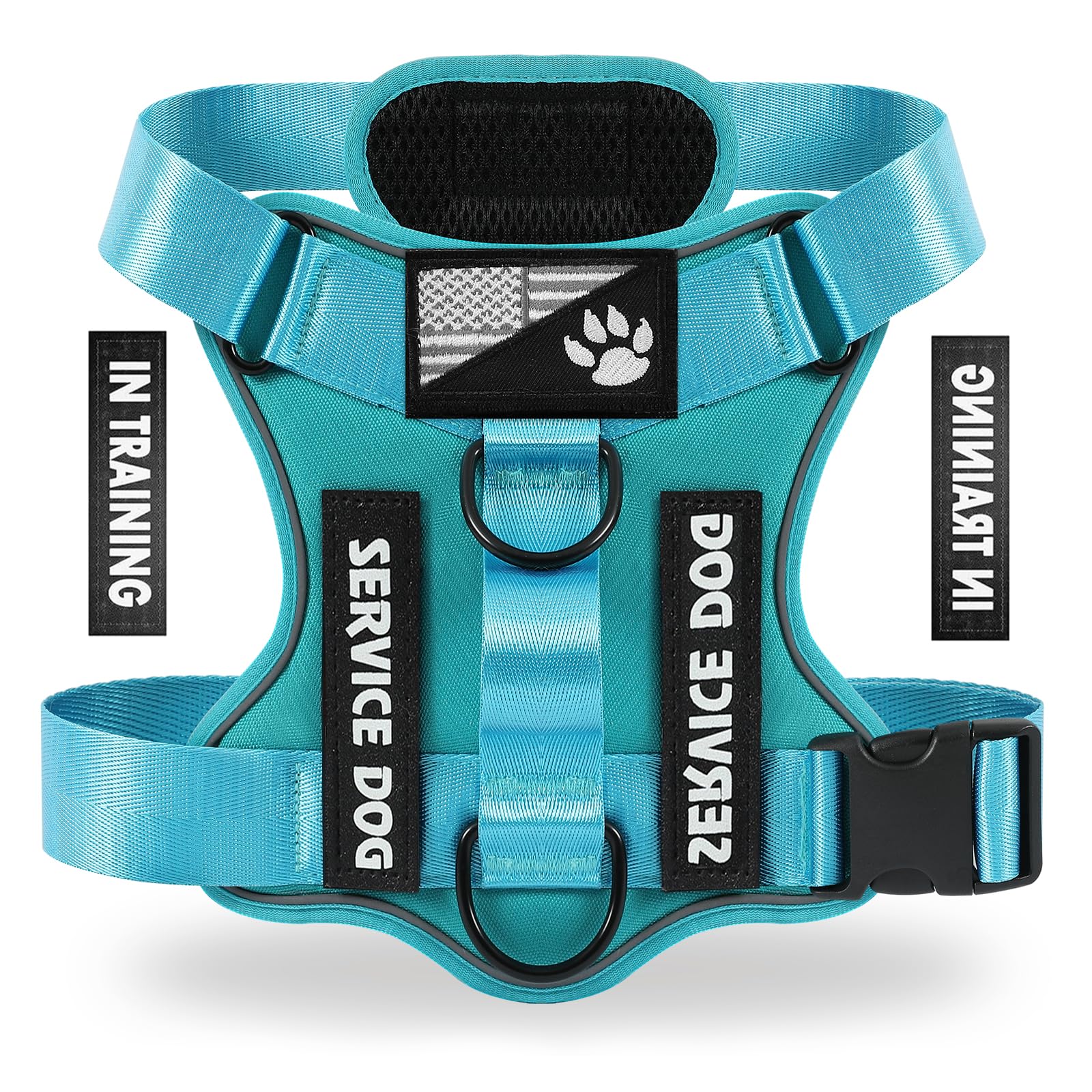 Demigreat Service Dog Harness, Reflective Dog Vest Harness with 5 PCS Patches, Adjustable Soft Oxford Pet Harness, Inner Layer Mesh, Easy to Control for Small Medium Large Dogs