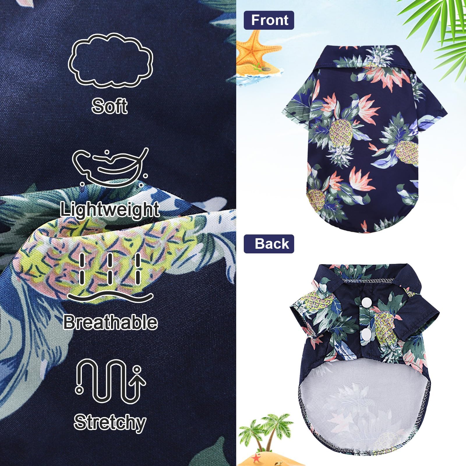 Chemise Hawaïenne pour Chien,Chemises pour Petit Chien Chat,Polo pour Animaux de Compagnie,Chemises pour Chiens D'été T-Shirt,Chemise pour Dog pour Loisirs,Plage,Camping,Vacances (Azul Marino XL)