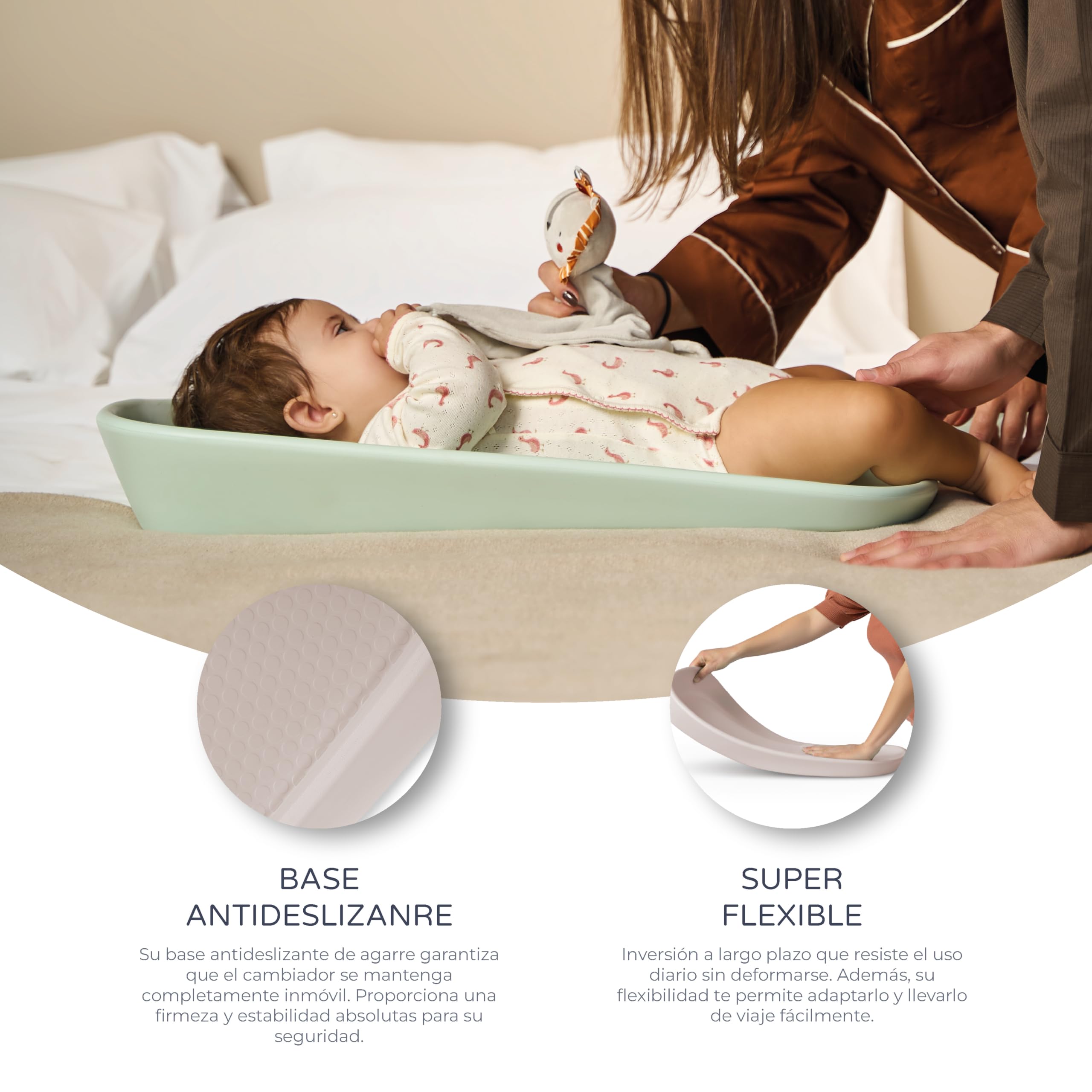 Ms BabyWorld FOAMY - Cambiador de Bebé Antideslizante EVA - Impermeable, Fácil de limpiar, Compacto para Viajes y Uso Diario | Desde 0m hasta 12 meses| 67x41x10 (Arena) — view 5