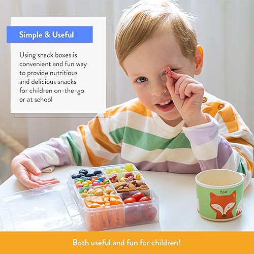 Miniatura 8 de Juego de cajas de aperitivos para niños, 8 compartimentos, solución reutilizable para aperitivos con 100 etiquetas solubles, fácil de limpiar, apto