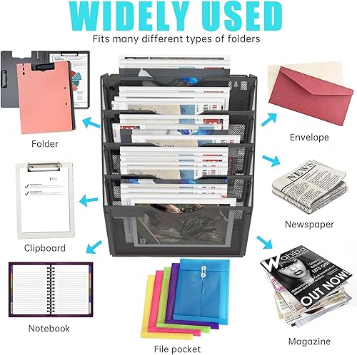 Miniatura 3 de Archivador magnético de 5 niveles  para archivadores, refrigerador, pizarra, oficina, sin perforación, gran capacidad, soporte magnético negro