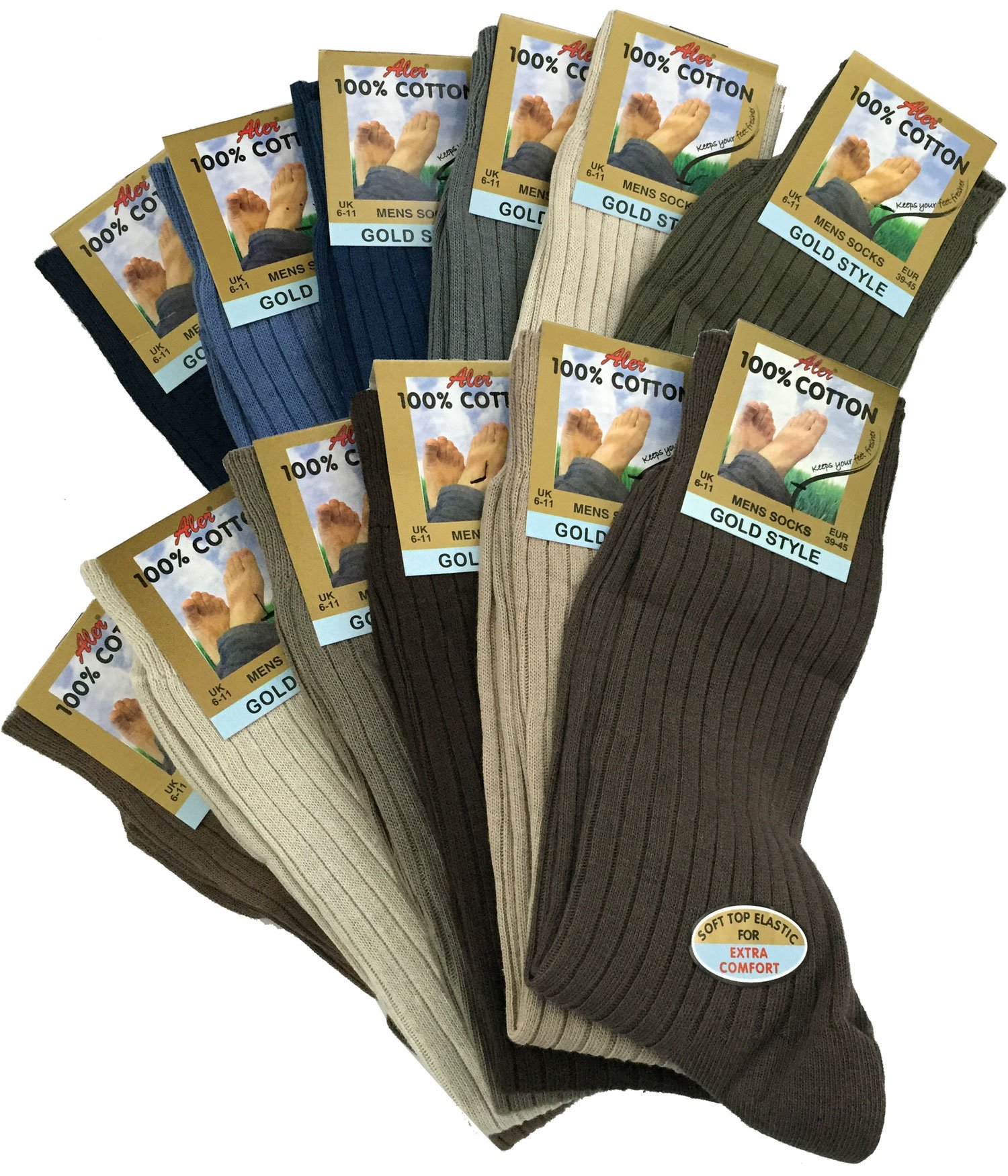 12 Pairs Men's 100% Pure Cotton Ribbed Socks allow your feet to breathe and absorb, Fashion, UK 6/11 eur 39/45