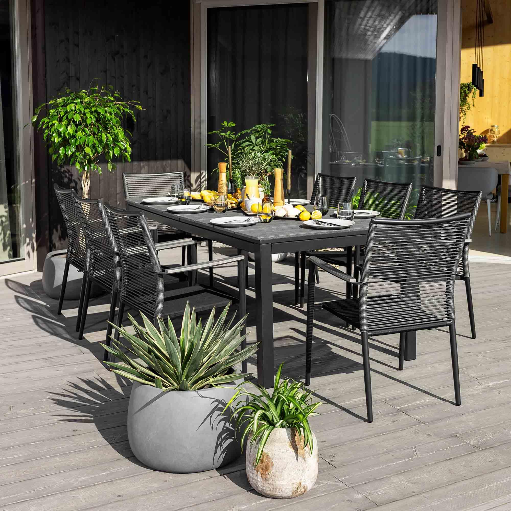 di volio Gartentisch ausziehbar 200-300 cm Aluminium für 12 Gäste Barleta | Kunstholzplatte, 2 Nivellierfüße, Klappsystem, 150 kg belastbar, UV-beständig, korrosionsbeständig, pflegeleicht