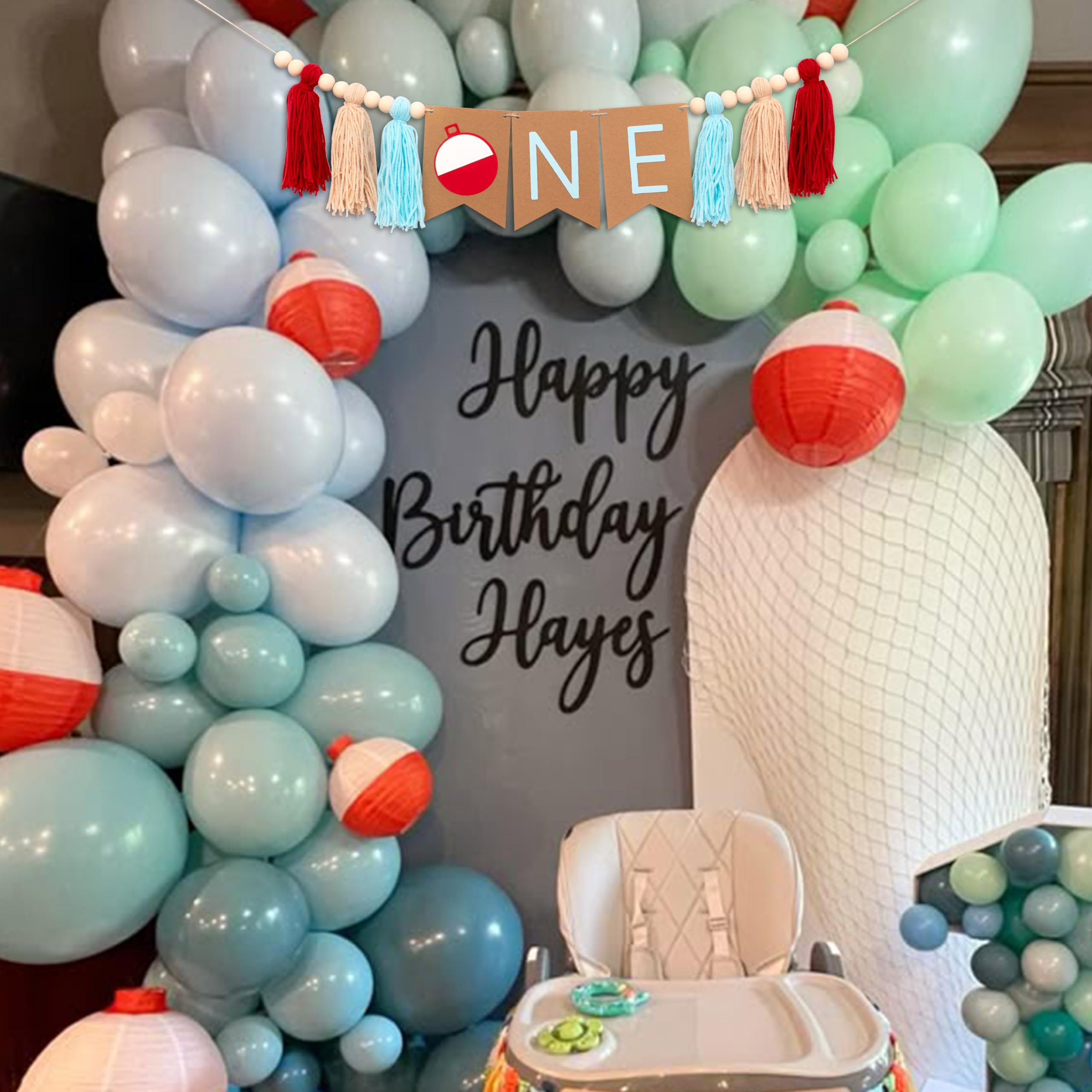 Eurteka Ofishally One for 1st Birthday banner - The Big One Fishing Highchair Banner Fishing Theme First Birthday Party Banner Decorations for Boy, Baby 1st Fishing Party Decor Supplies,Fishing Party Props for Photos