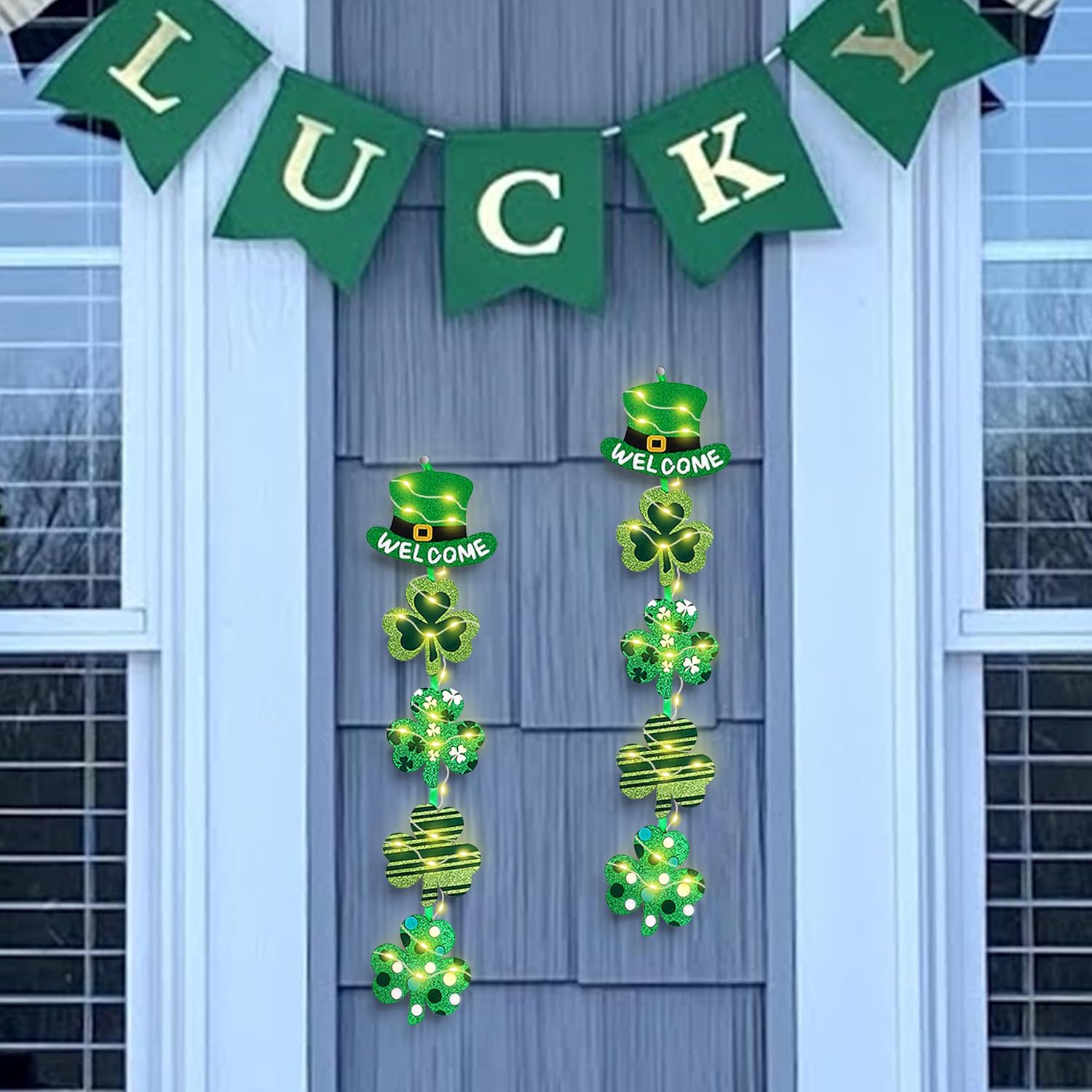 Moon Boat 2Ct St Patrick's Day Decorations with Light Strips - Party Sign Shamrock Clover Hanging Garland Supplies image 3