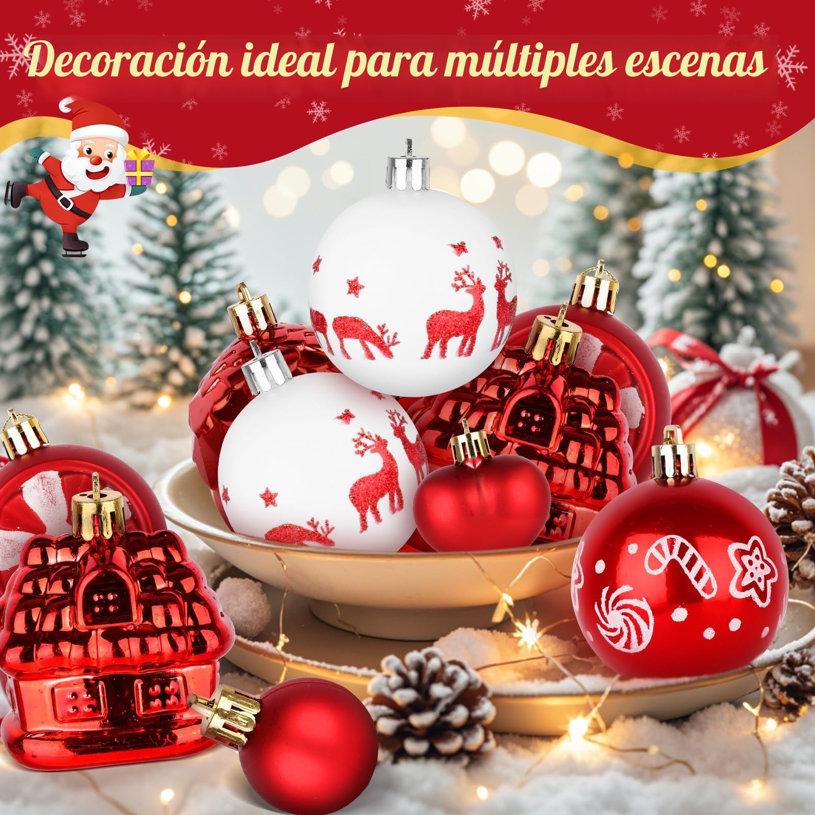 40 Piezas Bolas Arbol de Navidad, 6~4cm Bolas de Navidad Rojo y Dorado, Juego de Bolas de Navidad, Decoracion Navidad, Adornos Arbol Navidad para Adornos Navidad