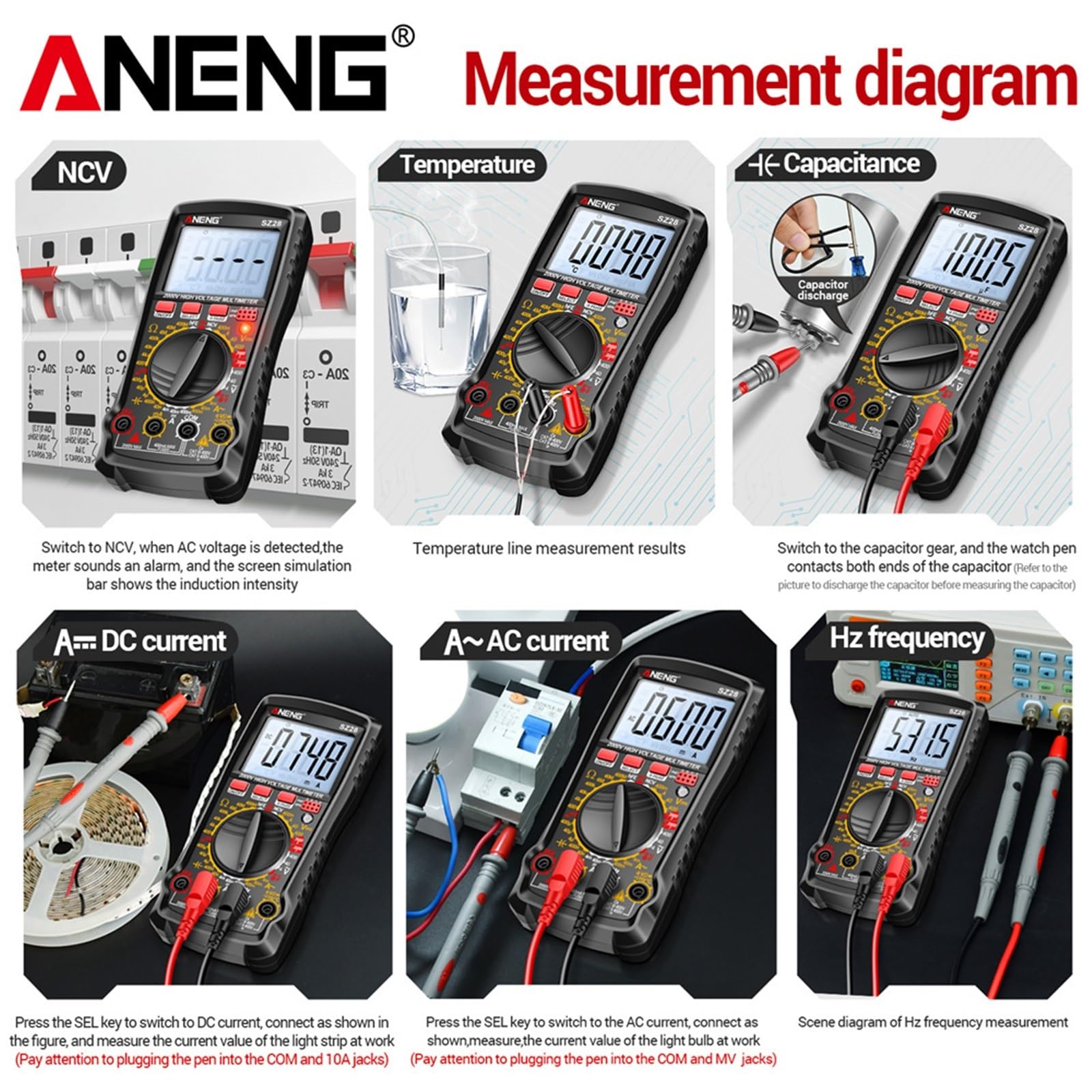 SZ28 Smart Multimeter 400V AC/DC Spannung Strom Tester 4MHz 4000 Zählt 400MOhm Multimetro transistor Test Werkzeuge(SZ28 Black)