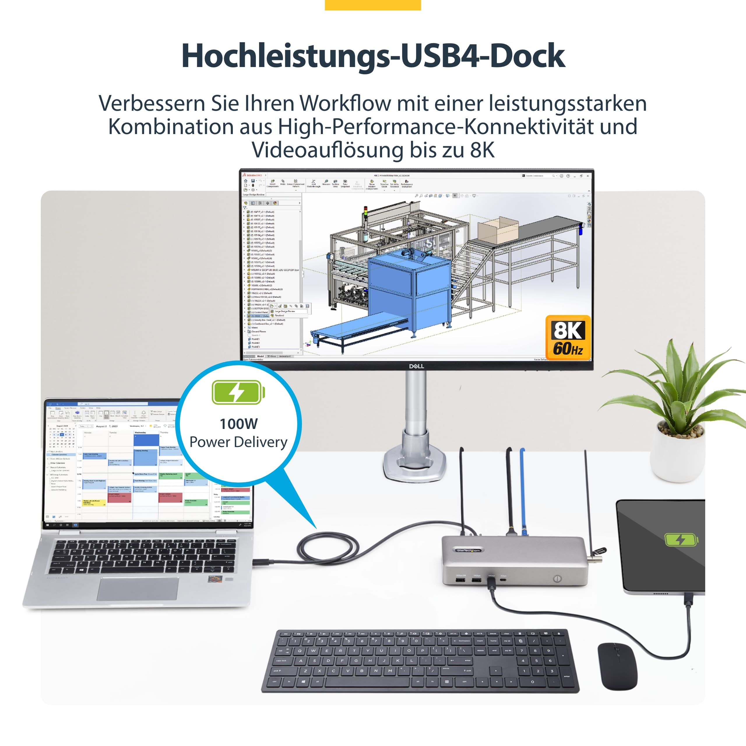 StarTech.com USB4 Docking Station, 40Gbps, 2x HDMI, 2x 4K60Hz/1x 8K60Hz, USB, 2.5GbE, 100W PD, USB-C Laptop Dockingstation | 2x HDMI, 40Gbit/s, USB, 100W, Windows, ChromeOS, PXE-Boot, Wake-on-LAN, Sicherheitsslot