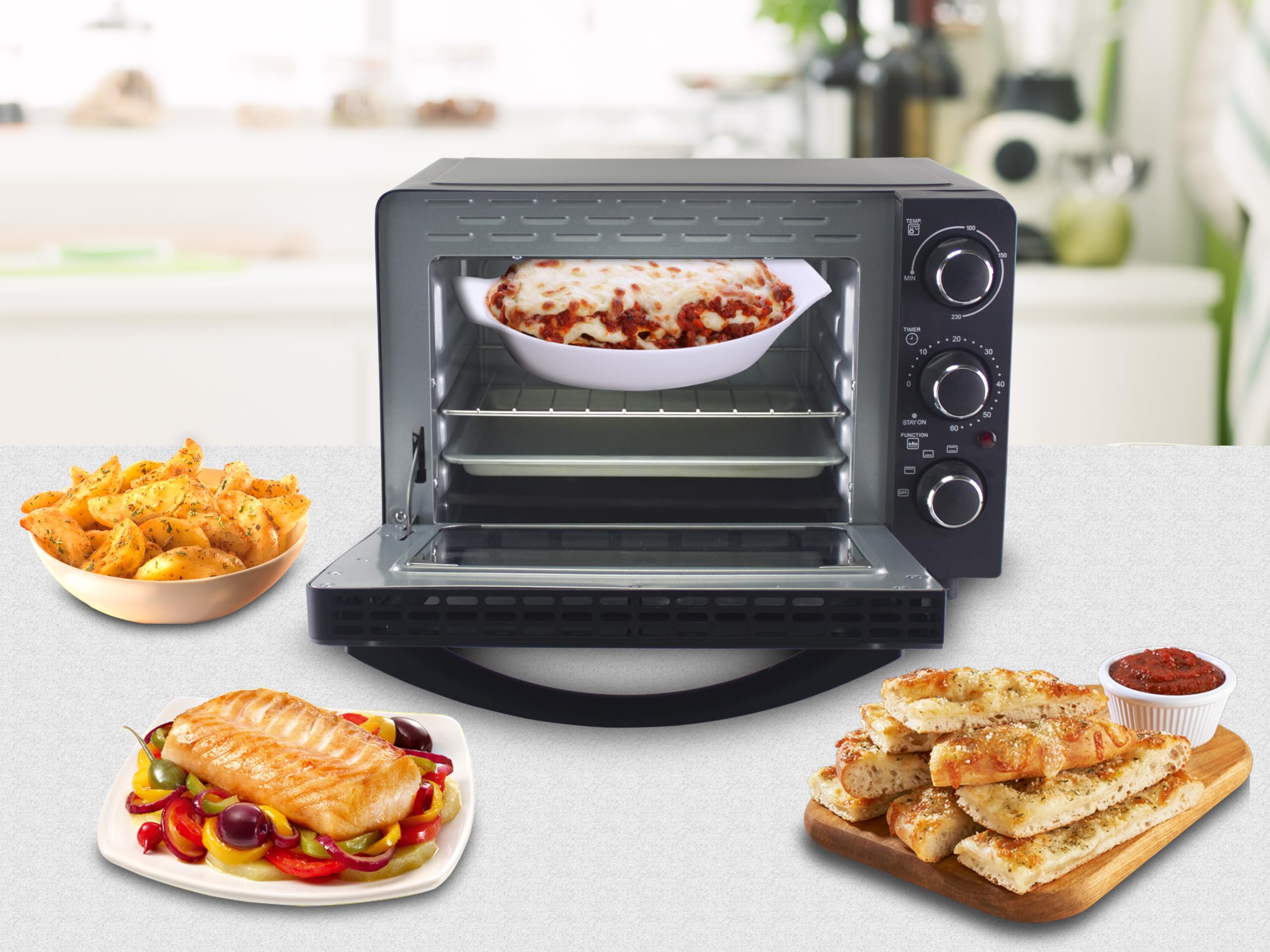 BEPER P101FOR020 Four électrique 20L, 1300W, Minuteur jusqu'à 60 min, 3 Types de cuisson, Accessoires inclus, Température jusqu'à 230°