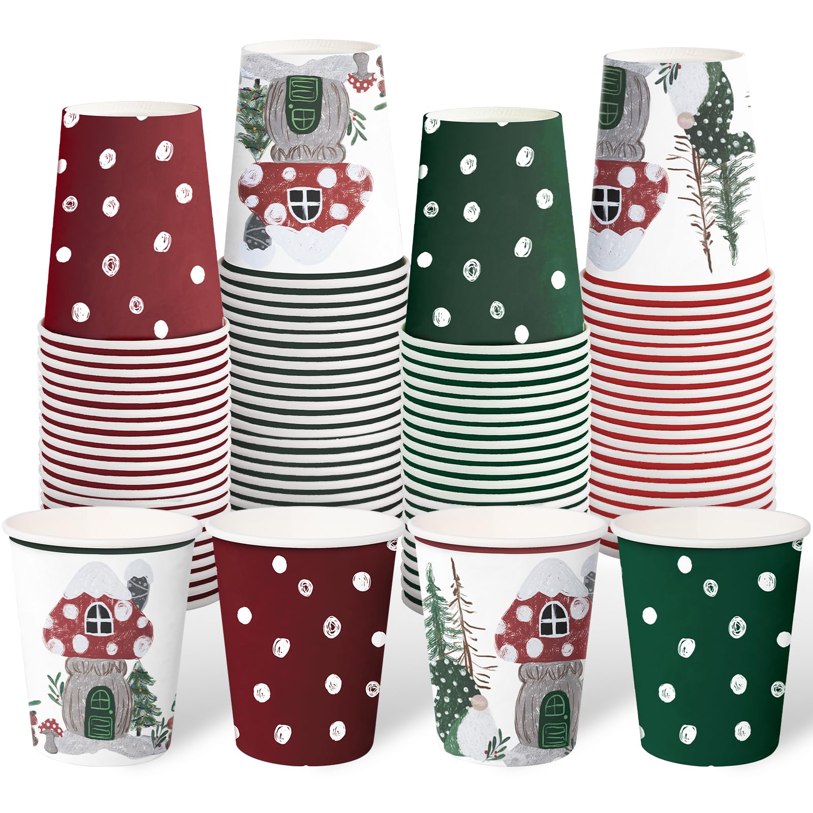 Amazon.com: WRAPAHOLIC 100 Pcs Christmas Paper Cups - 9 oz Mushroom ...