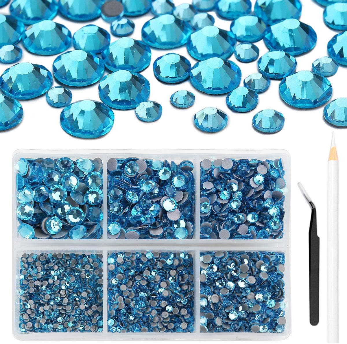 BONNY BOXX 4000 PCS Hotfix Rhinestones, Flat Back Round Rhinestones with Tweezer & Wax Pen Included, Iron On Rhinestone SS 6 8 10 16 20 30 for Clothes Bags DIY Craft