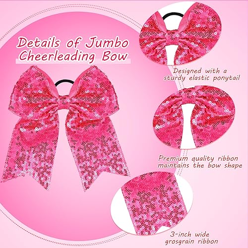 Miniatura 5 de 2 paquetes de moños jumbo para animadoras, lazos grandes de 8 pulgadas para el cabello con soporte para cola de caballo para uniforme de sóftbol