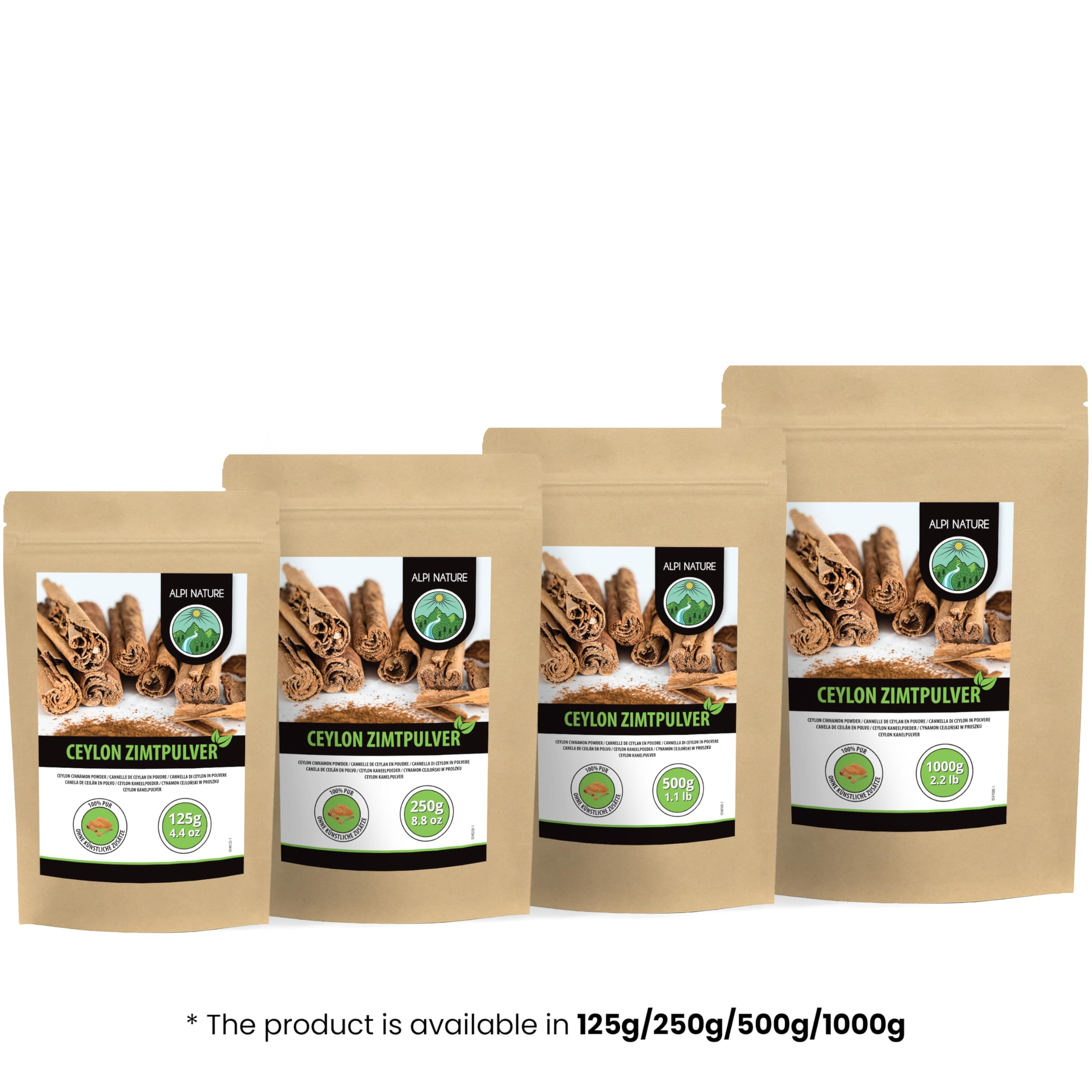 Alpi Nature Canela de Ceilán en Polvo 250g, Palitos de Canela de Ceilán Molidos en Polvo