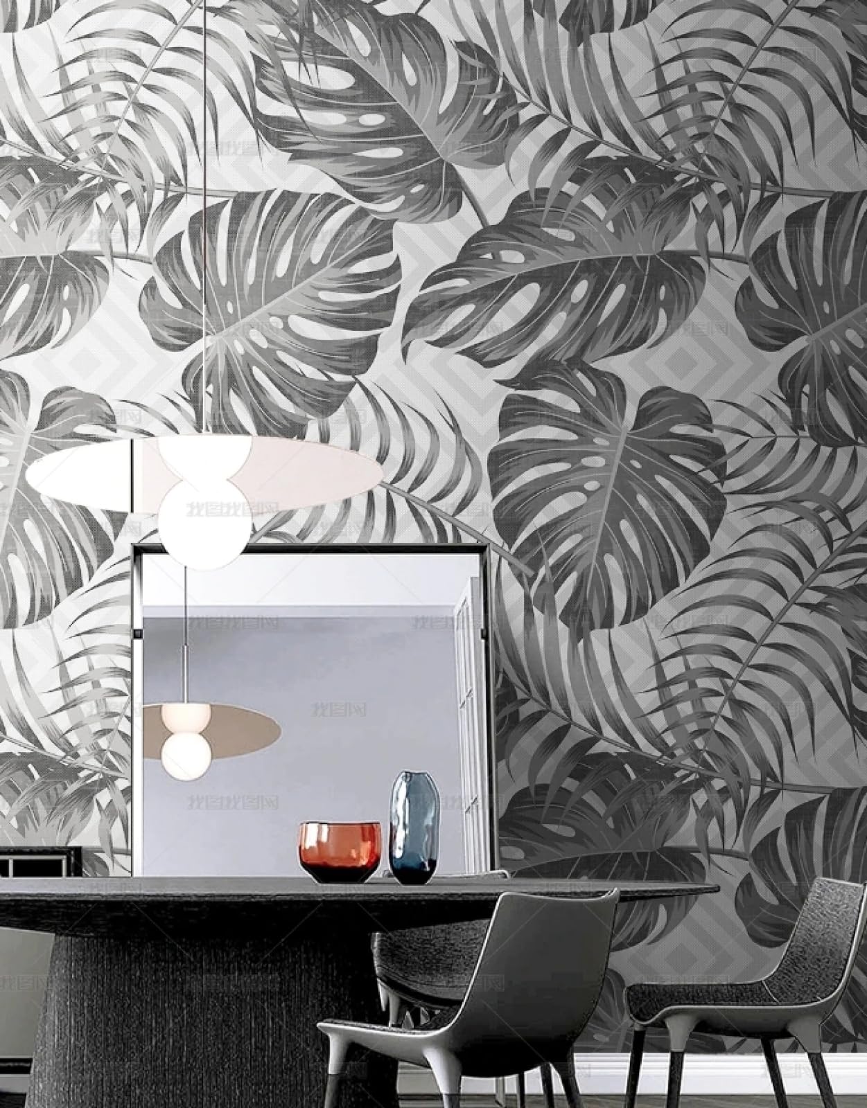 Papier peint autocollant plantes tropicales grises 45x600cm vinyle imperméable salon